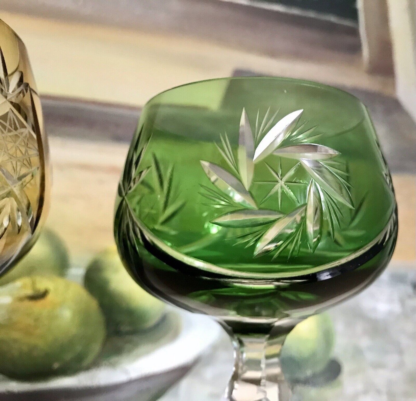 Alt Vintage antik? 2x Weinglas Römer Kristallglas Schliff gelb grün Schliff
