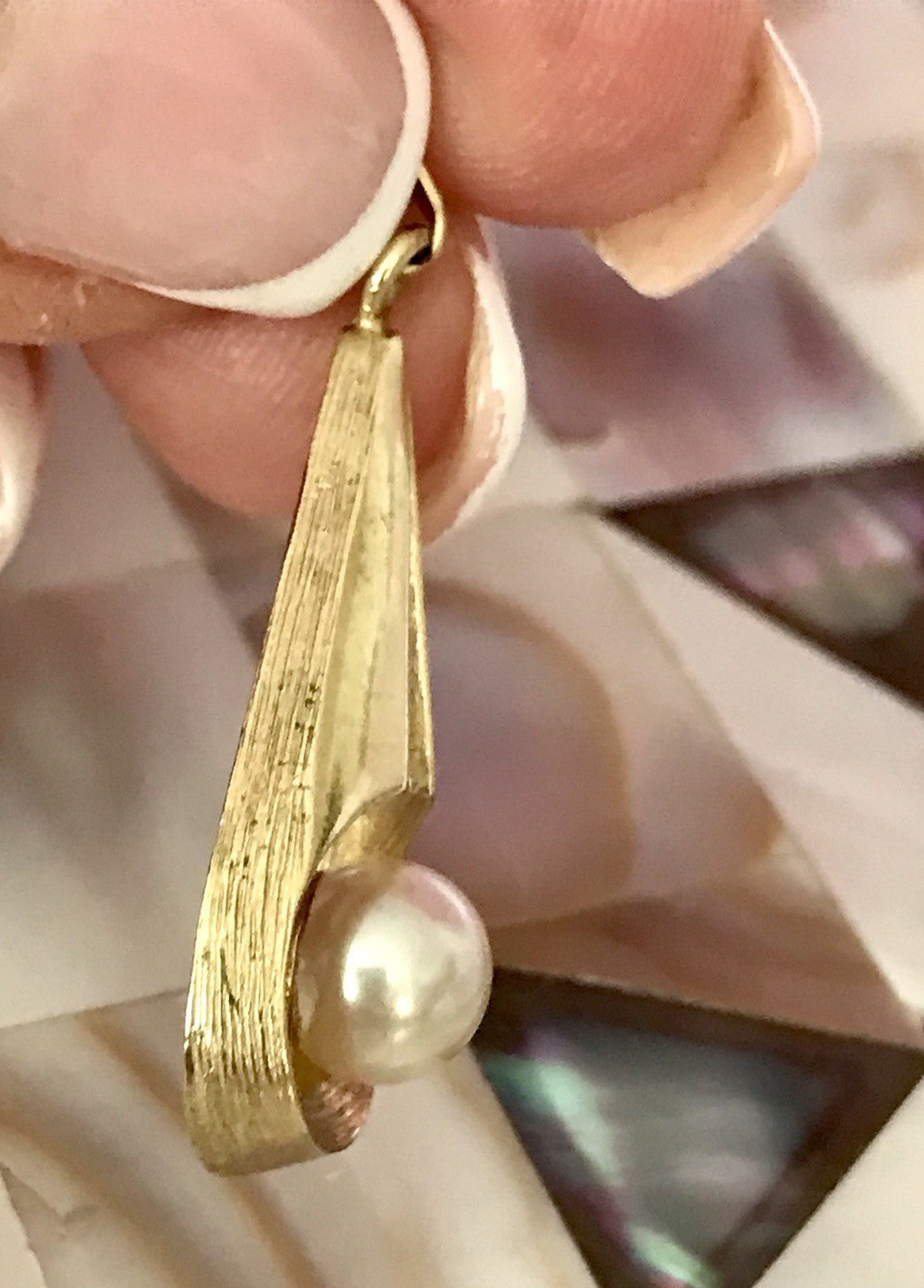 Vintage Designer Anhänger Perle Amerik. Doublè vergoldet