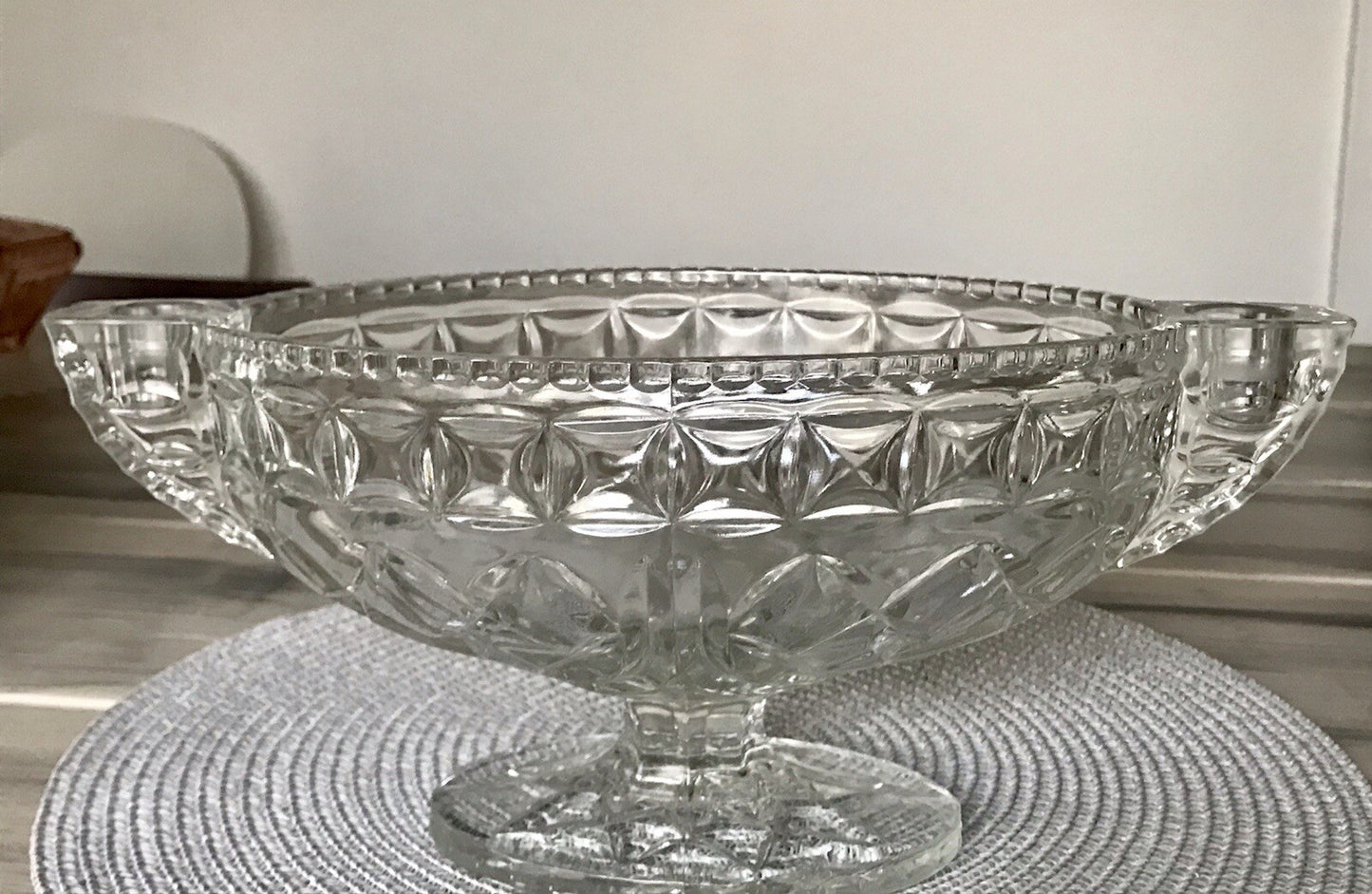 Antik Art Déco Pressglas Glas Schale Fußschale Tafelaufsatz England Jardiniere