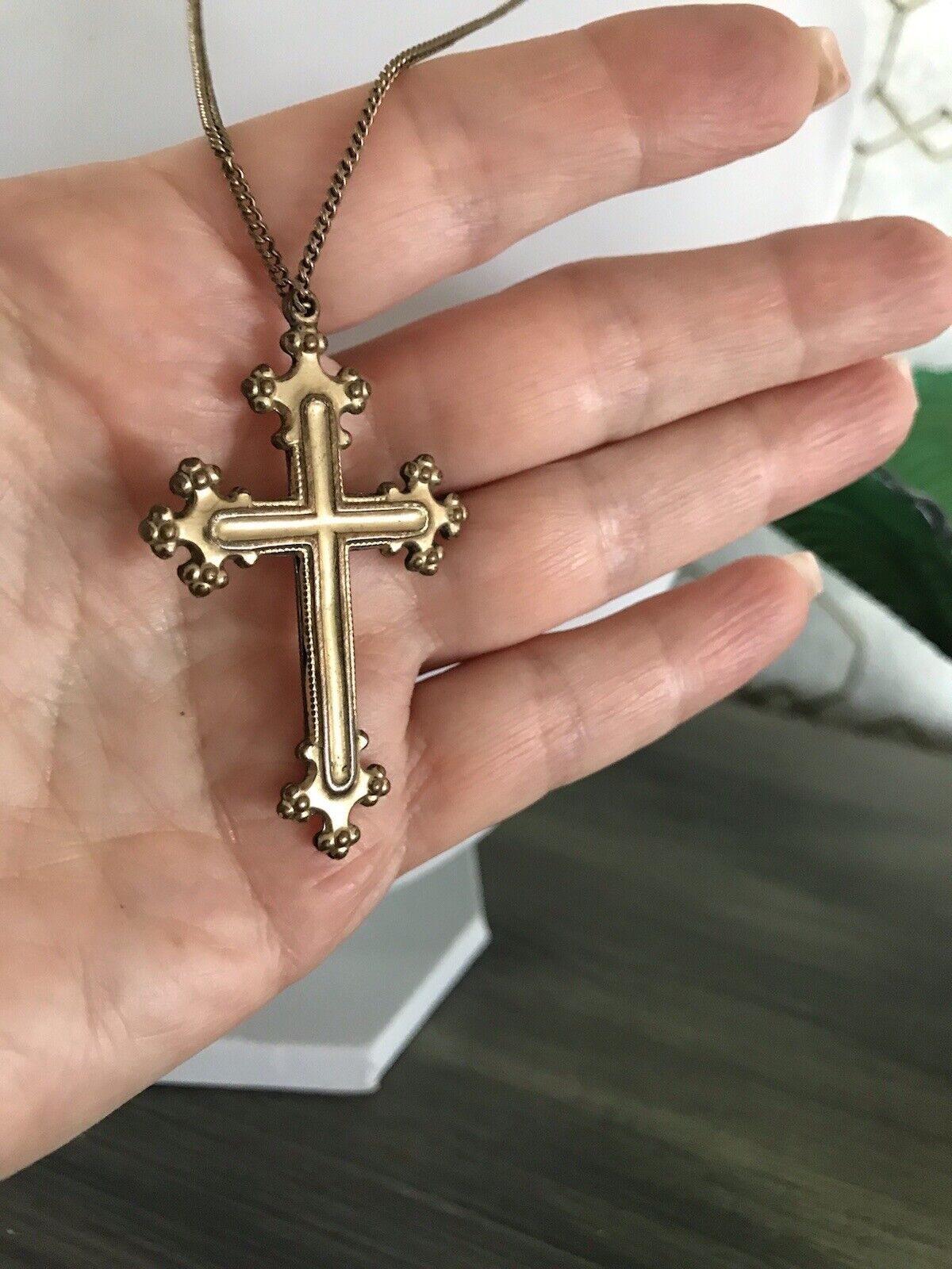 Antik Alt Amerik. Doublè Kreuz Anhänger schön Farbe gold
