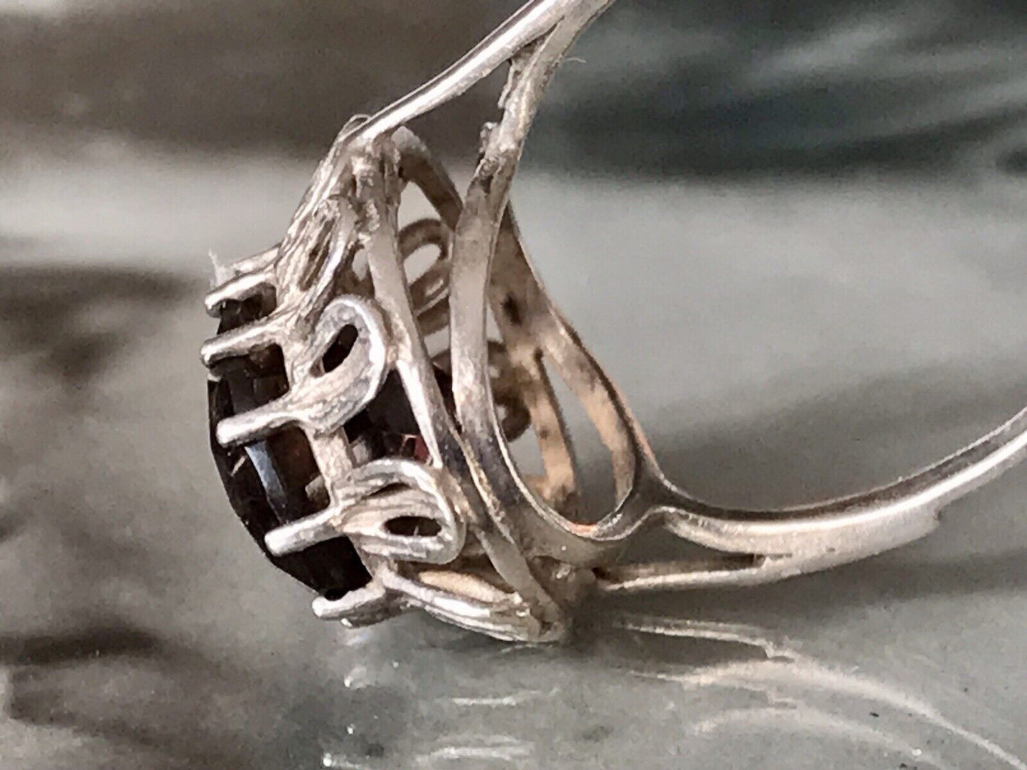 Vintage Edel Rauchquarz Stein DAMEN RING Silber 835 Gr.57 1,81
