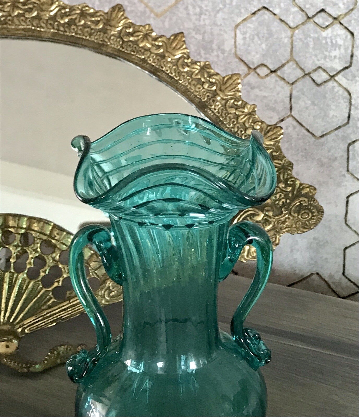 Antik Glasvase Vase Türkis Blau Glas Abriss Aufschmelzungen Murano?