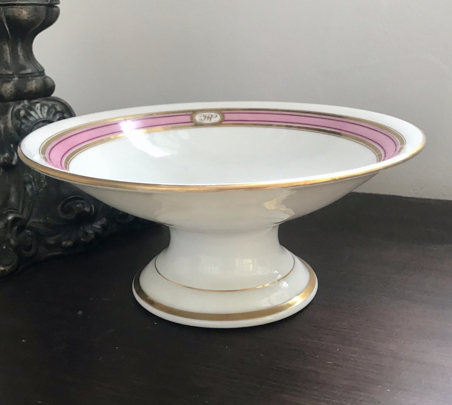 Antik Biedermeier Porzellan Fußschale Schale auf Fuß ~1845 Ligatur Monogramm JR