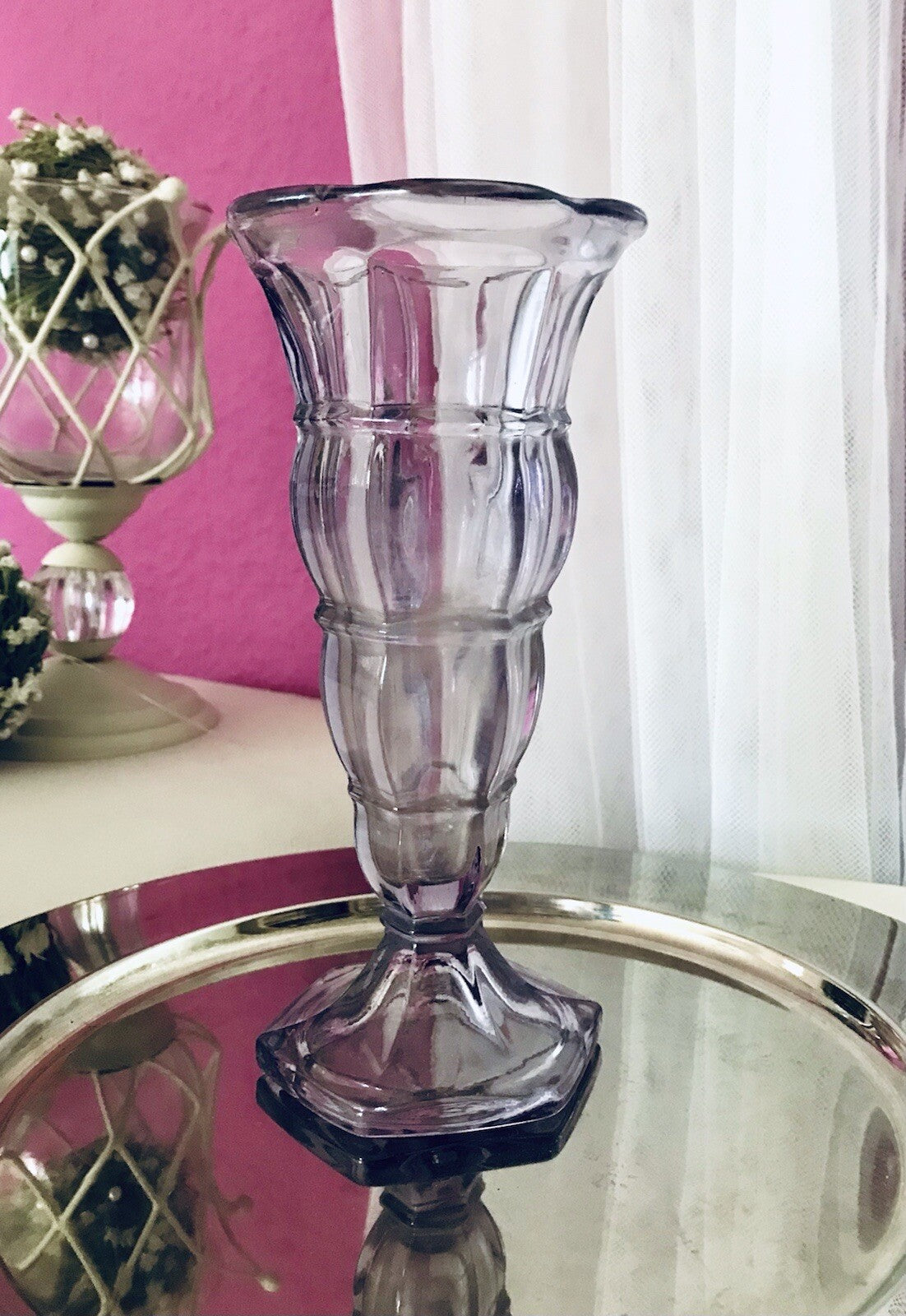 Antik Art Déco 1 Vase Glasvase Pressglas Lila Glas