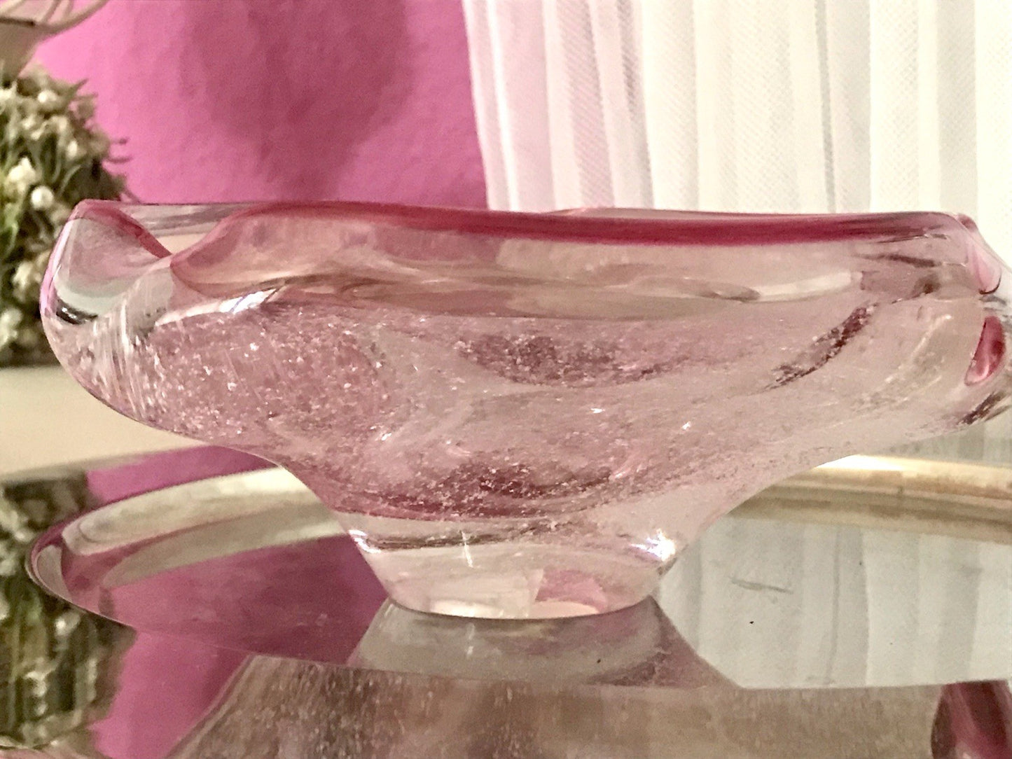 Murano 60er 70er Jahre Schale Glas rosa rot So Schön! Schaum Luftblasen