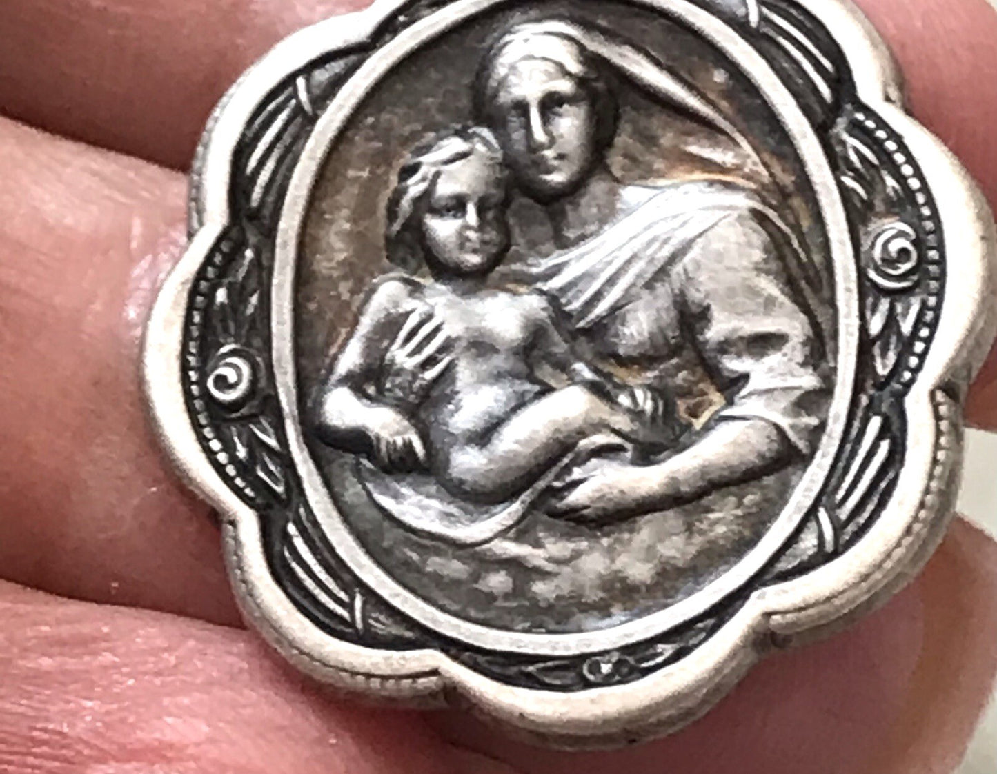 Antik Edel Anhänger Kettenanhänger Silber christlich Maria Mutter Gottes Jesus