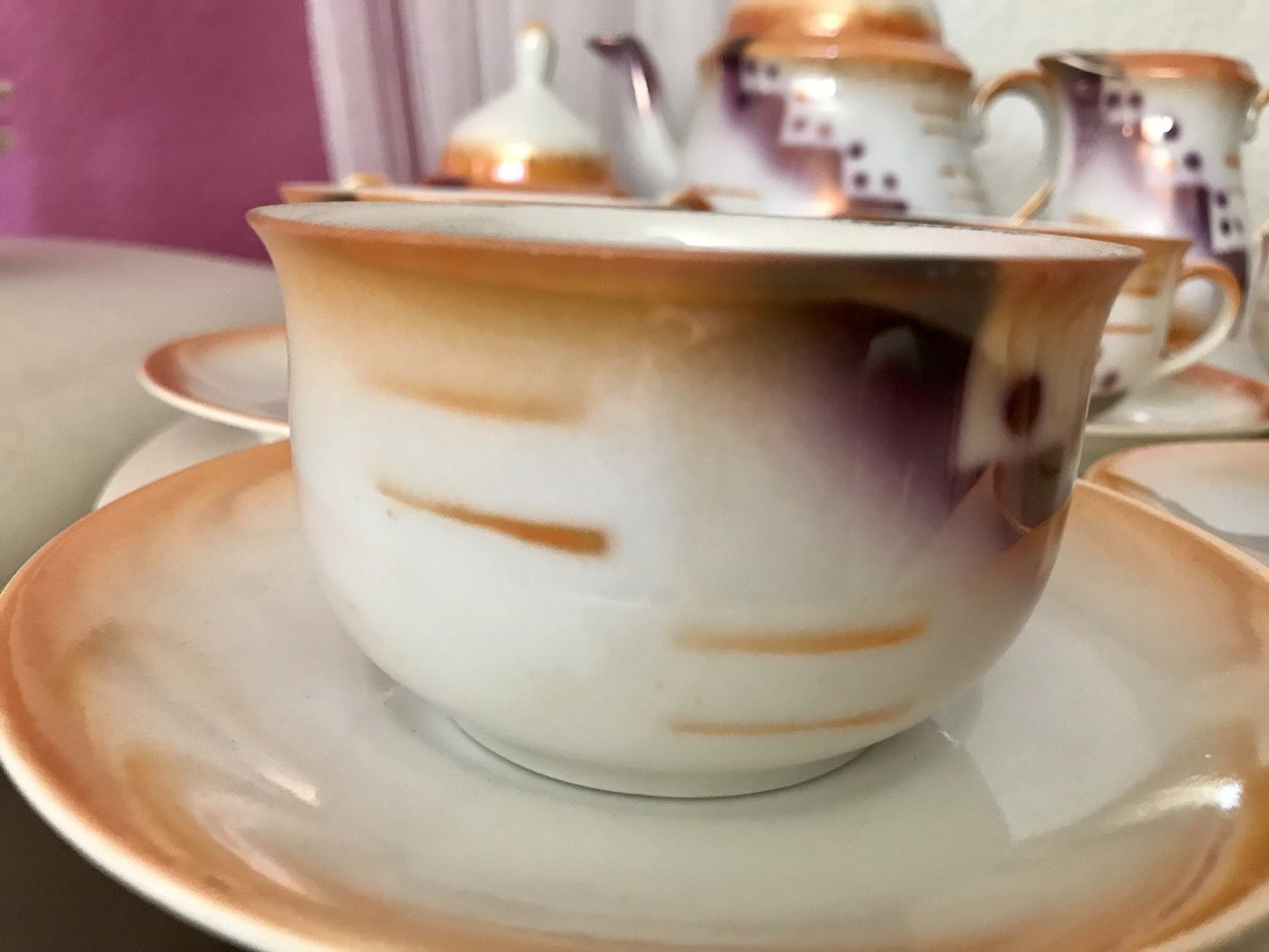 Antik Art Déco Porzellan Kaffeeservice Spritzdekor Teeservice 6 Pers.