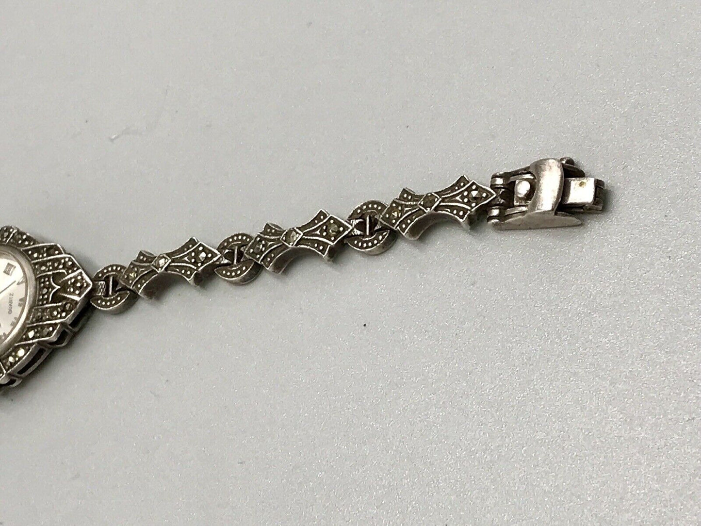 Vintage EDEL!!! Art Déco Stil 925 Silber Armbanduhr Damen Markasite wundervoll!