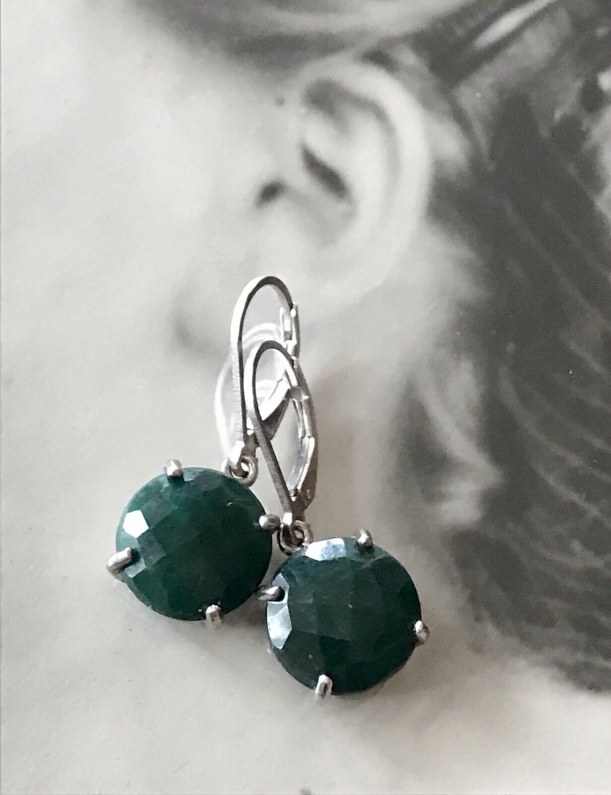 Alt Vintage Ohrringe Ohrhänger DAMEN Silber grüner Stein Onyx?