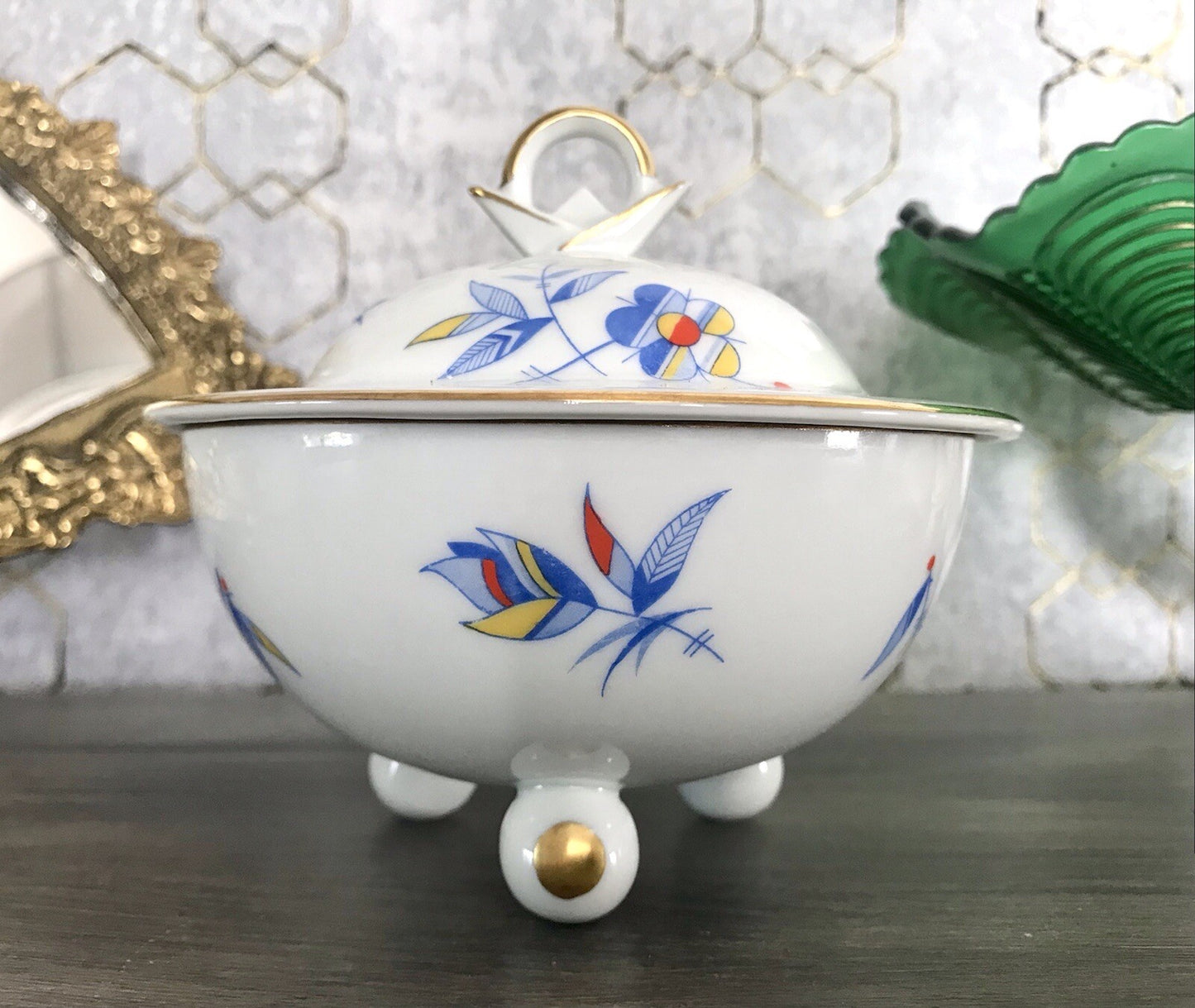 Antik Art Déco Porzellan Dose Deckeldose Schatulle Bonboniere Ullersricht Weiden