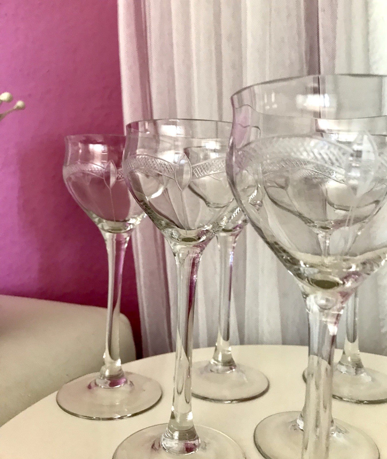 Antik Weingläser 10x Gläser Jugendstil optisch gerippt Schliffdekor