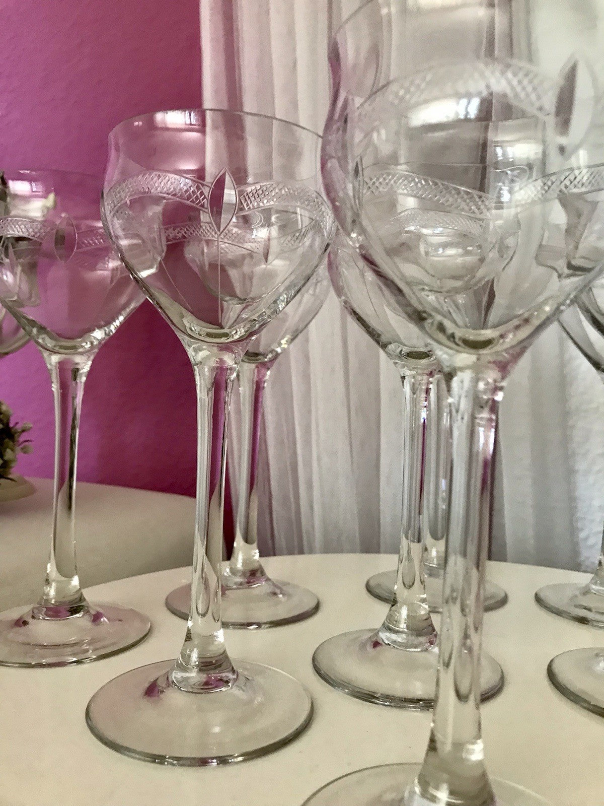 Antik Weingläser 10x Gläser Jugendstil optisch gerippt Schliffdekor