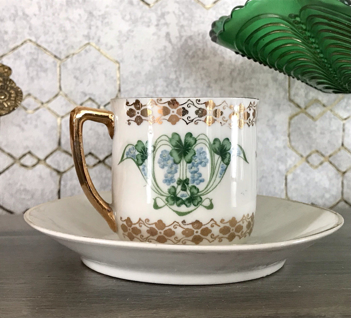 Antik Jugendstil Porzellan Andenken Gedeck Sammeltasse Tasse Geburtstag Spruch