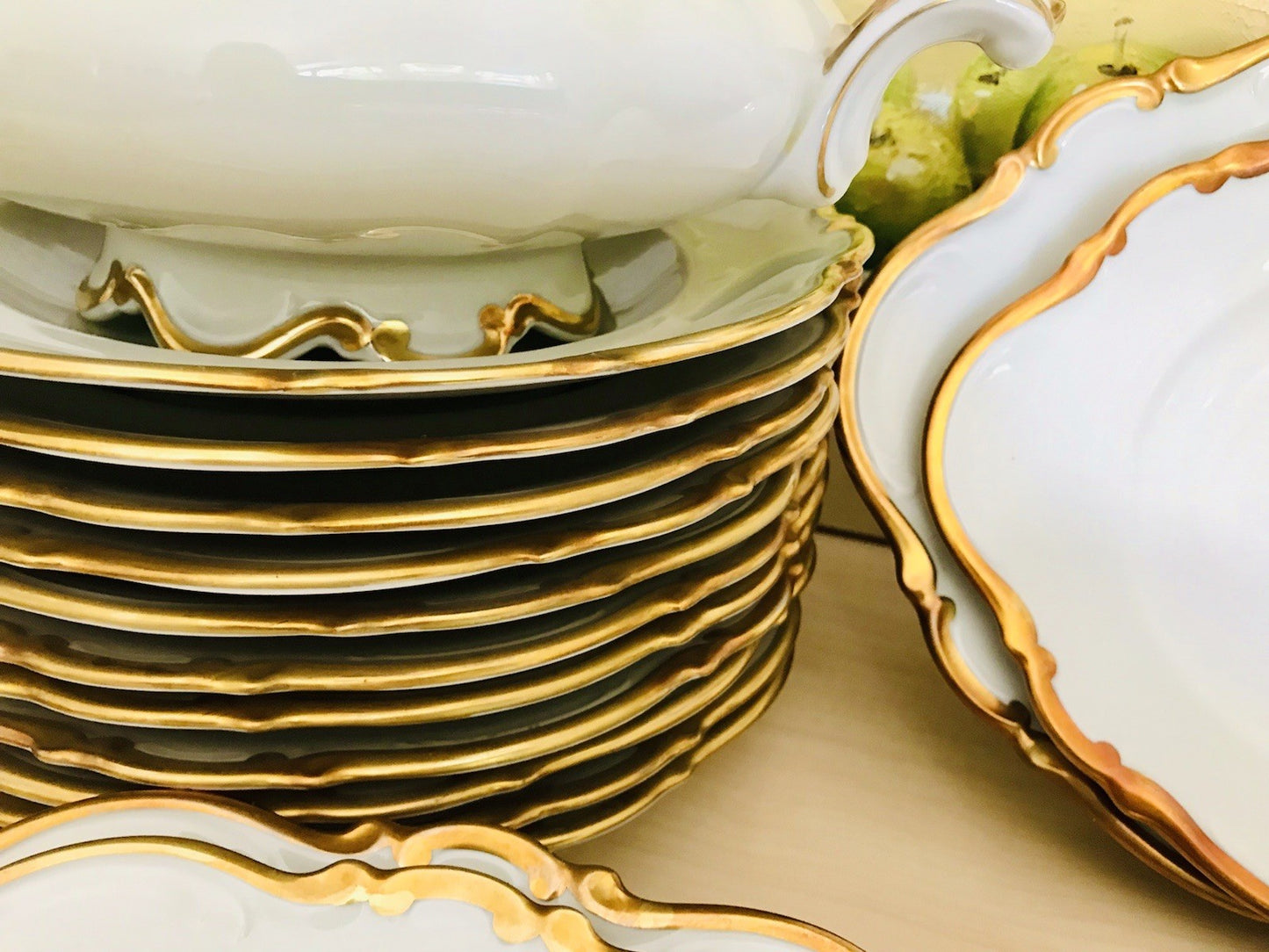 Antik Art Déco Porzellan Tafelservice goldene Ranke EDEL Mitterteich 12 Personen