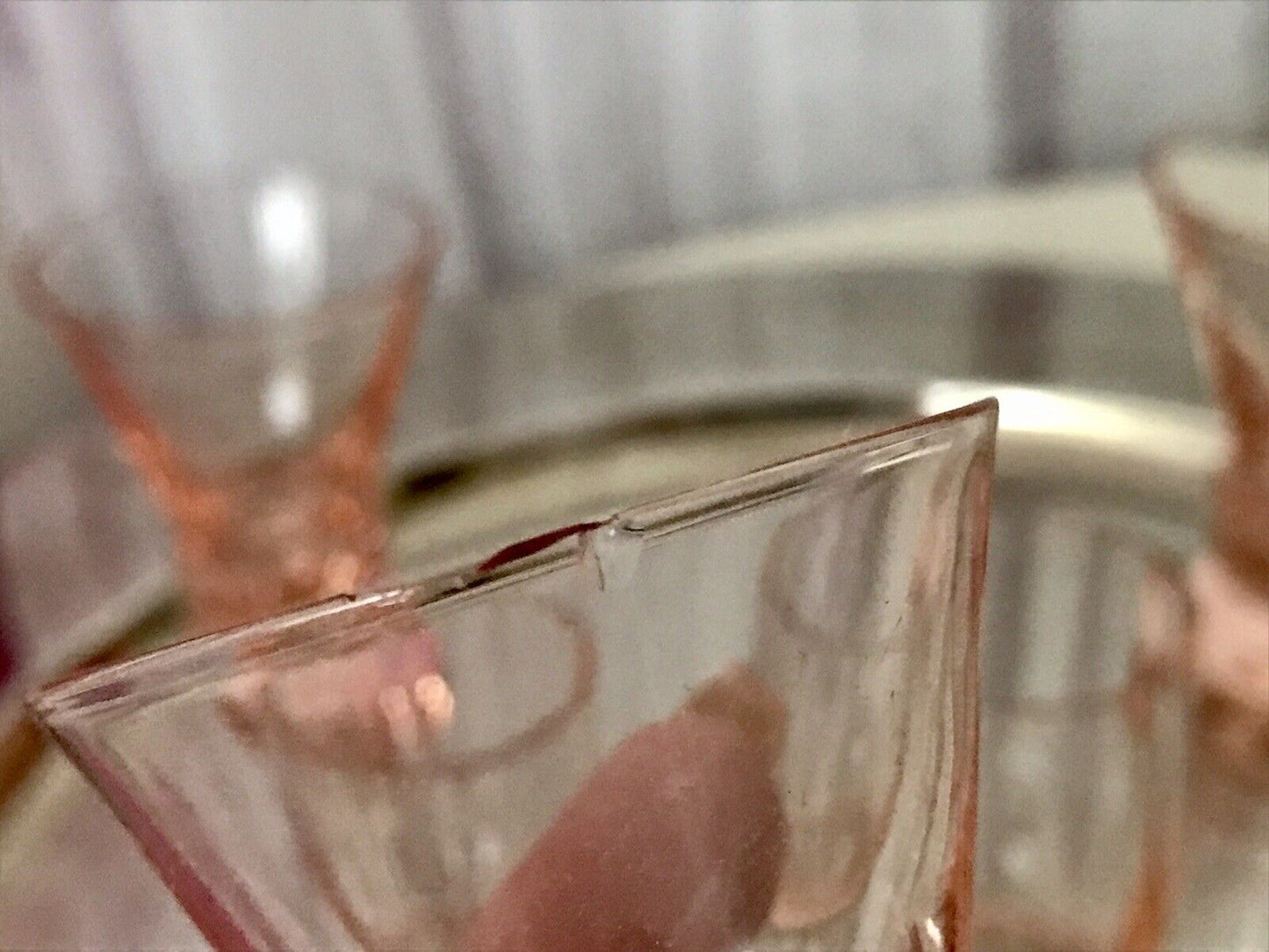 Antik ~1900 -20 6x Schnapsgläser Likör Gläser Pinchen optisch gerippt Glas rosa