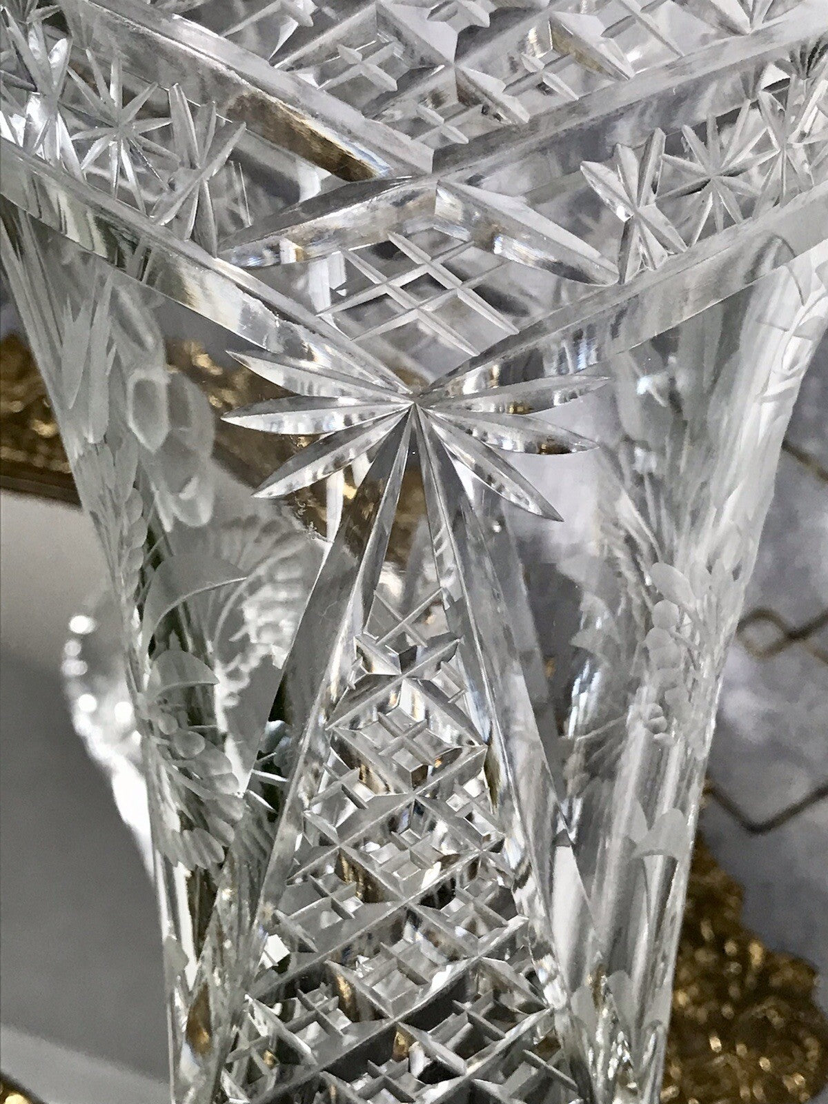 Antik Vase Glasvase Kristallglas geschliffen Art Déco Trichtervase Pokalvase