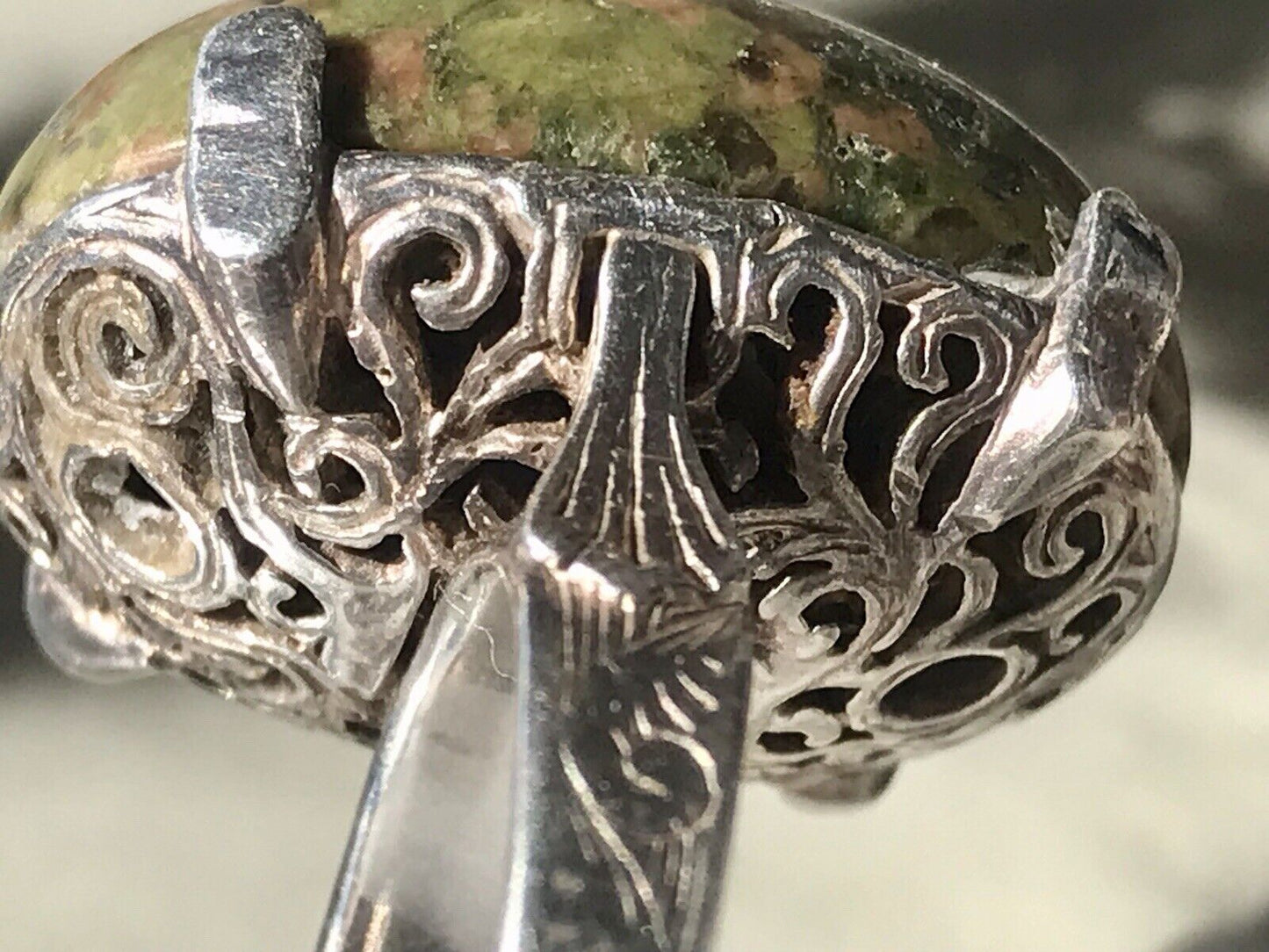 Antik England Jugendstil Edel DAMEN RING 925 Silber Jaspis Birmingham AH