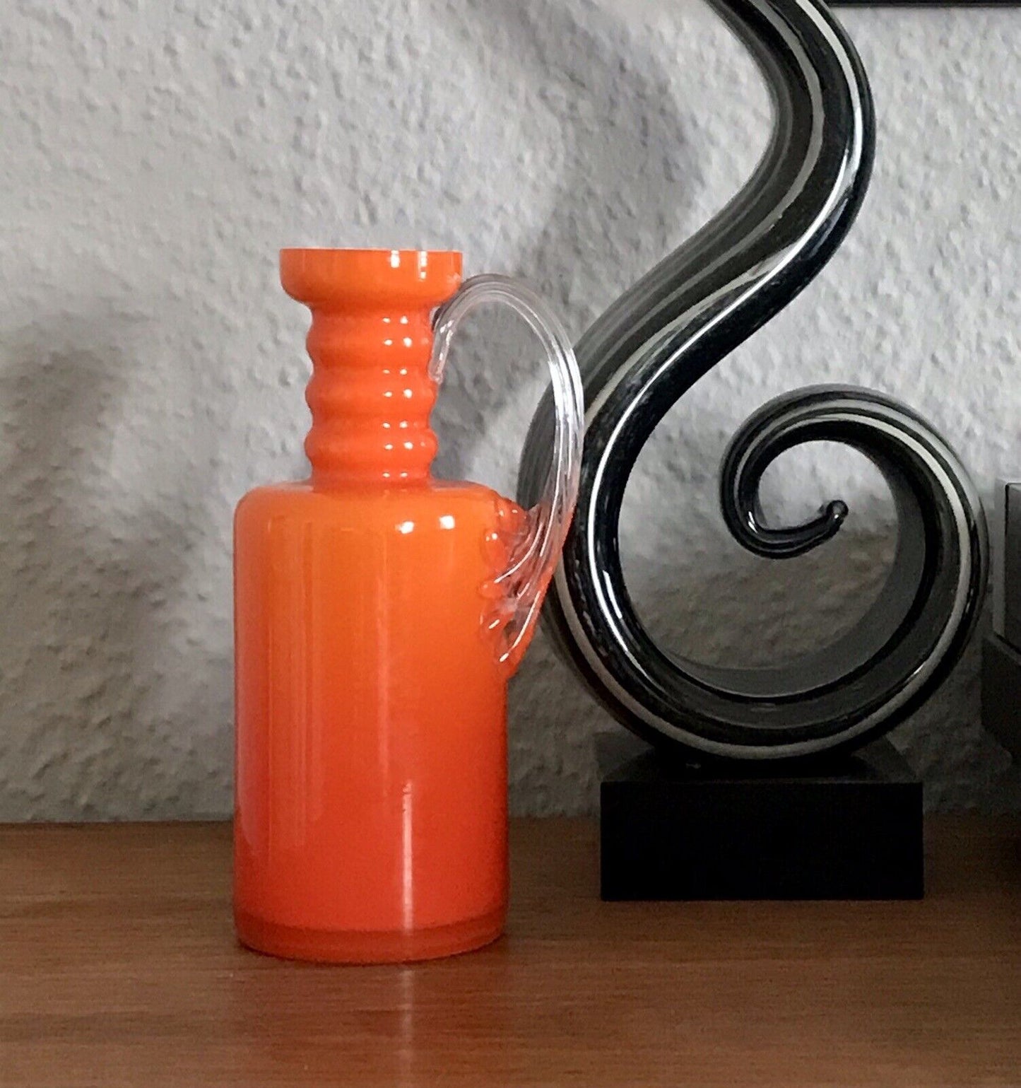 Vintage Vase Empoli? opalin Firenze Glasvase Orange Henkelvase Italien Designer