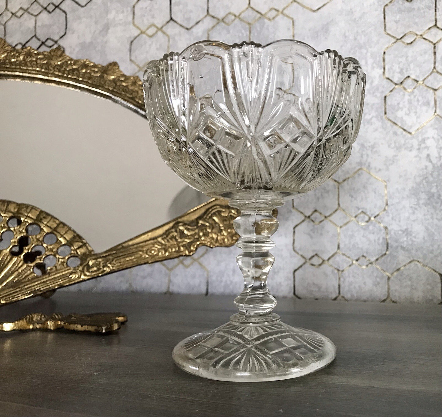 Antik Jugendstil Art Déco Pressglas Glas Fußschale Schale Zuckerschale