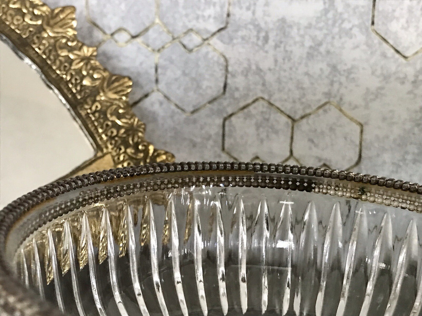 Vintage Glasschale Fußschale Schale Glas versilberte Montur Kristallglas?