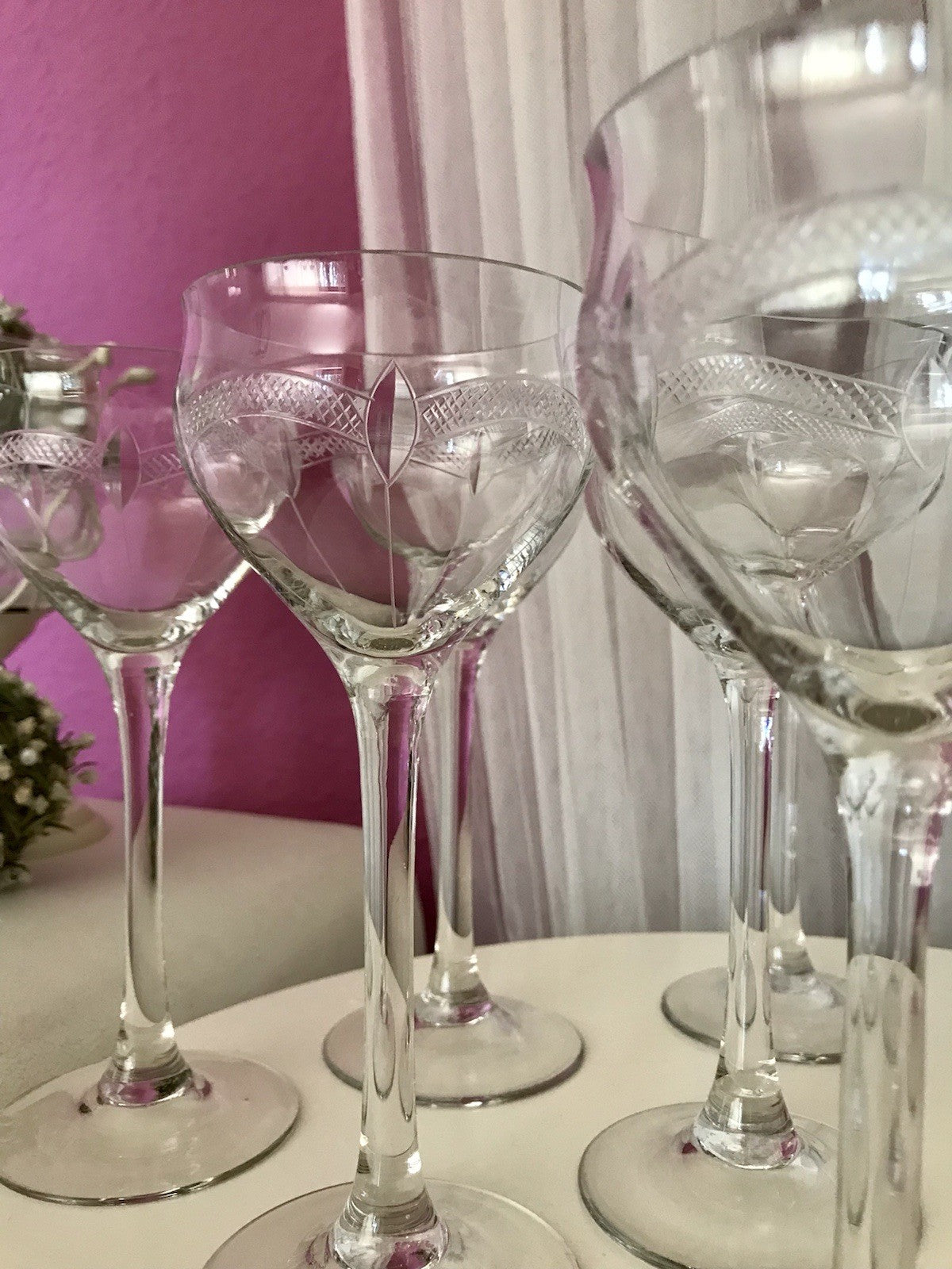 Antik Weingläser 10x Gläser Jugendstil optisch gerippt Schliffdekor