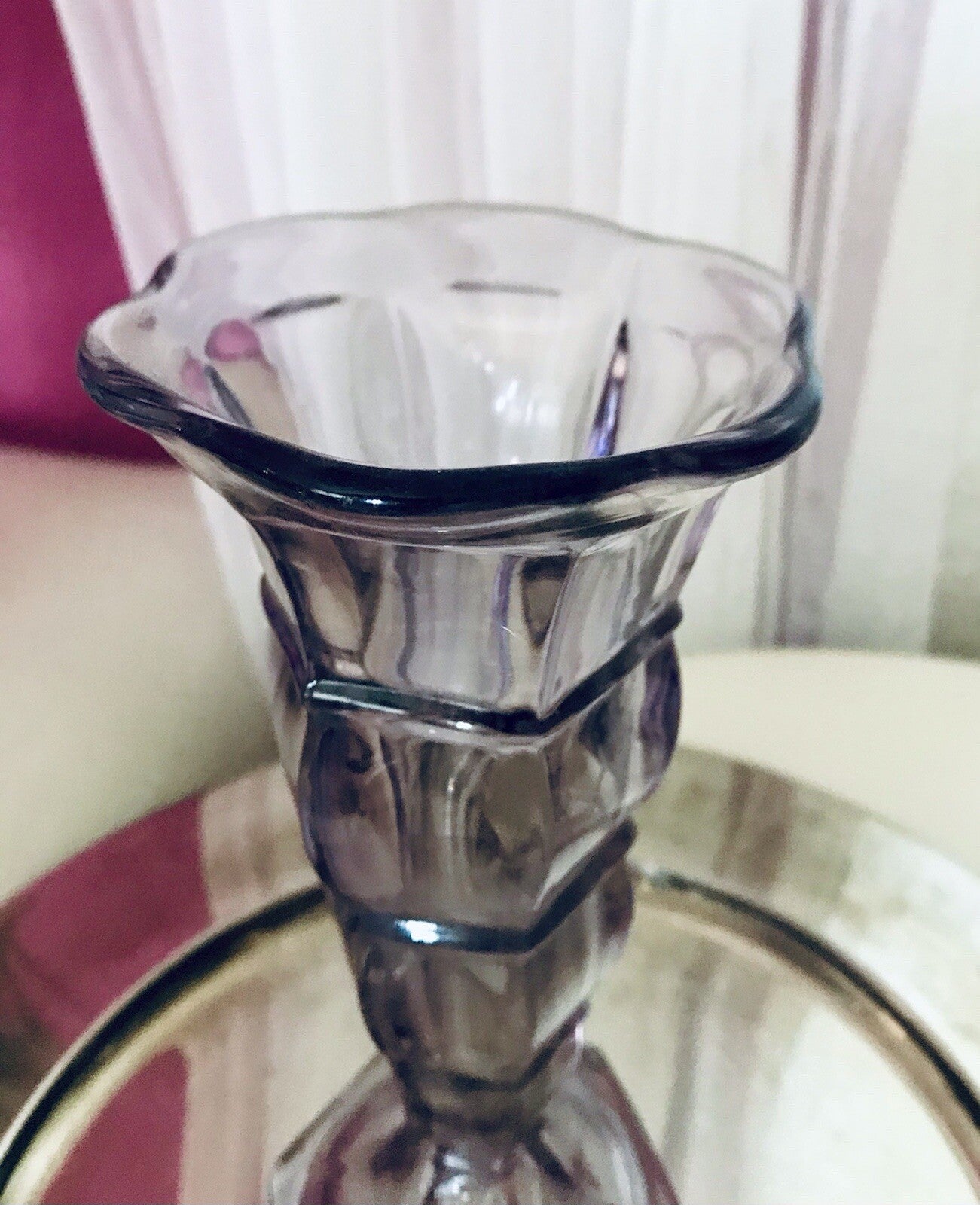 Antik Art Déco 1 Vase Glasvase Pressglas Lila Glas