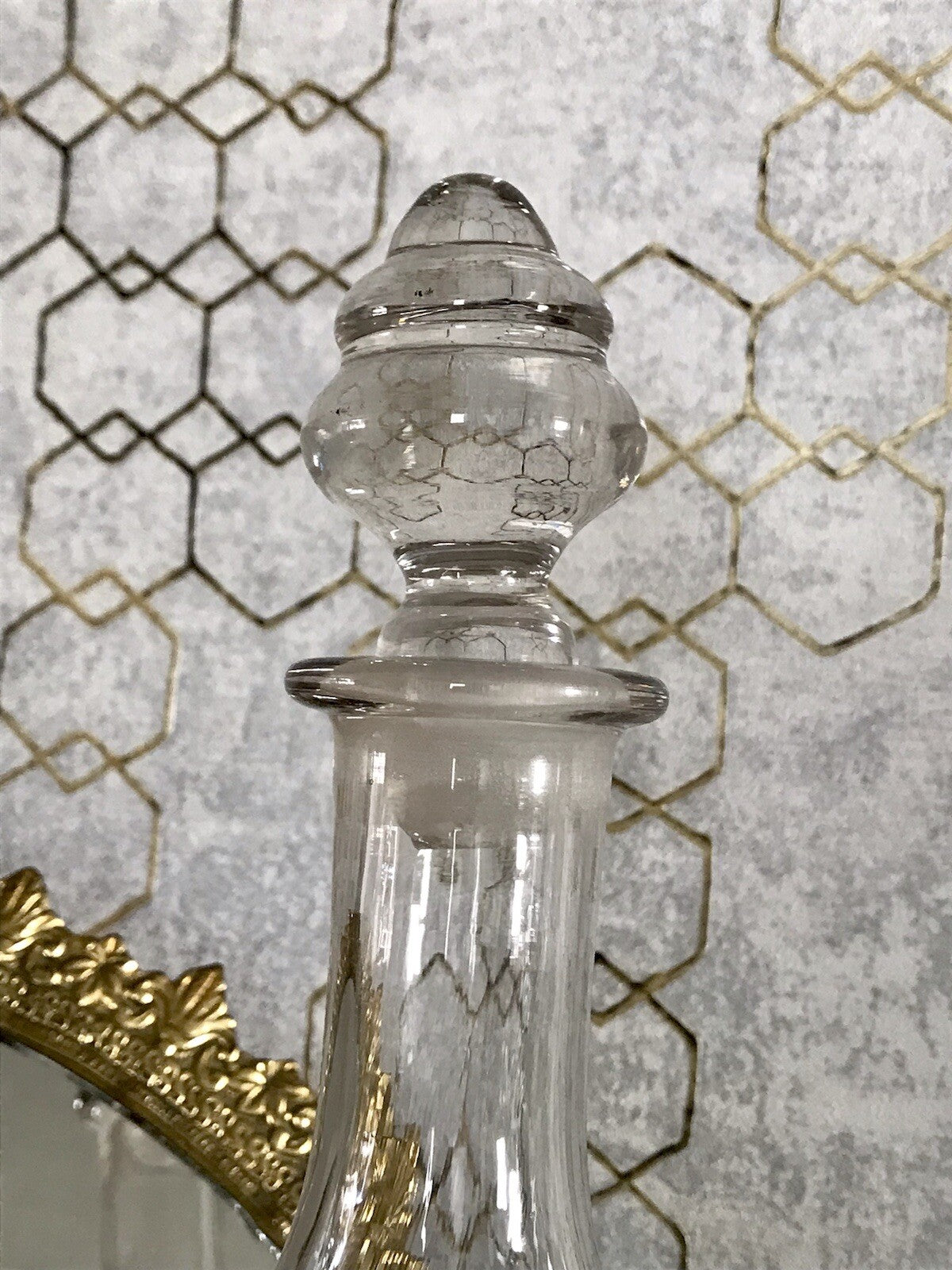 Antik Vintage Glaskaraffe Karaffe Zier- Schliff