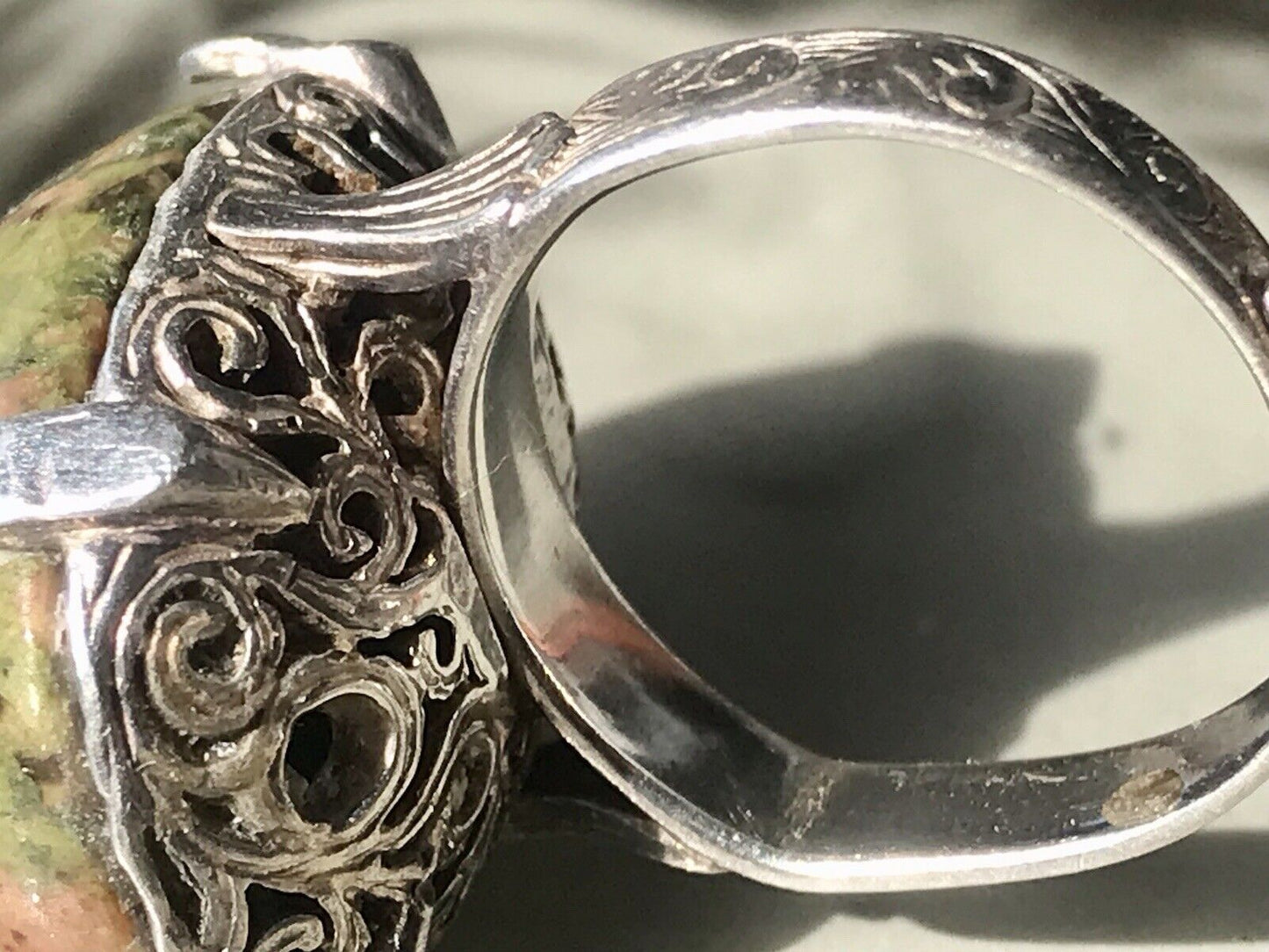 Antik England Jugendstil Edel DAMEN RING 925 Silber Jaspis Birmingham AH