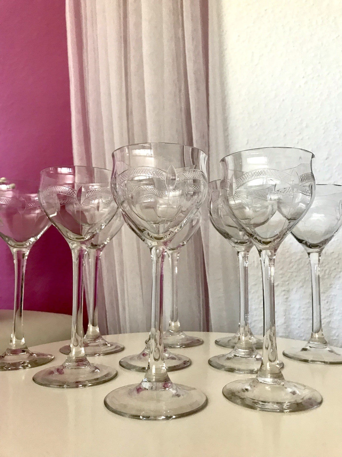 Antik Weingläser 10x Gläser Jugendstil optisch gerippt Schliffdekor