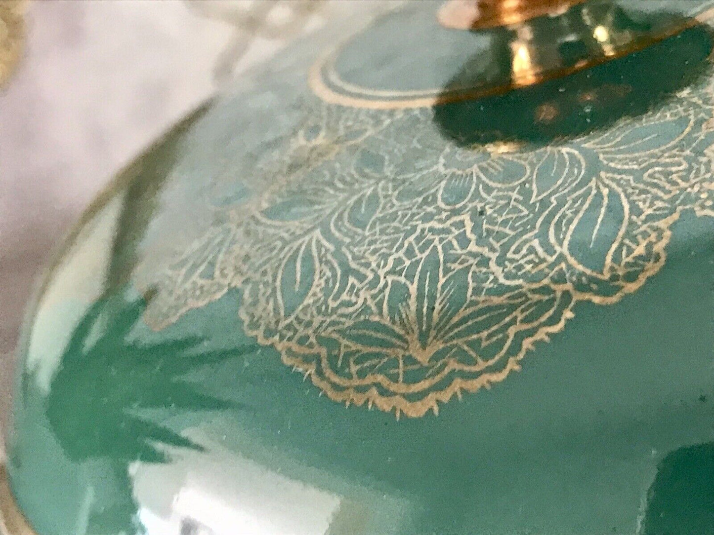 Spätes Art Vintage 50er Porzellan Dose Deckeldose Bonboniere grün gold Seltmann