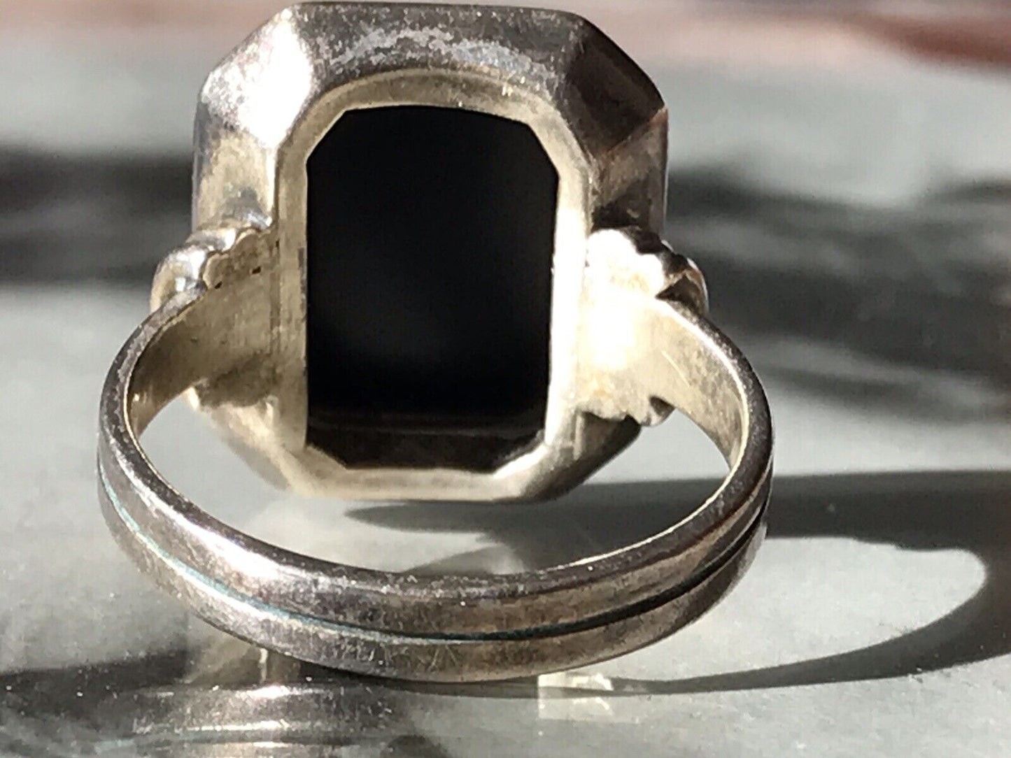 Antik Art Déco Edel Onyx Siegel RING Silber 835 Gr.60