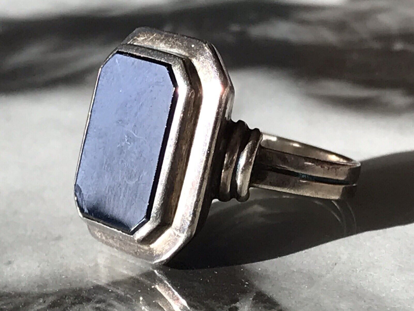 Antik Art Déco Edel Onyx Siegel RING Silber 835 Gr.60