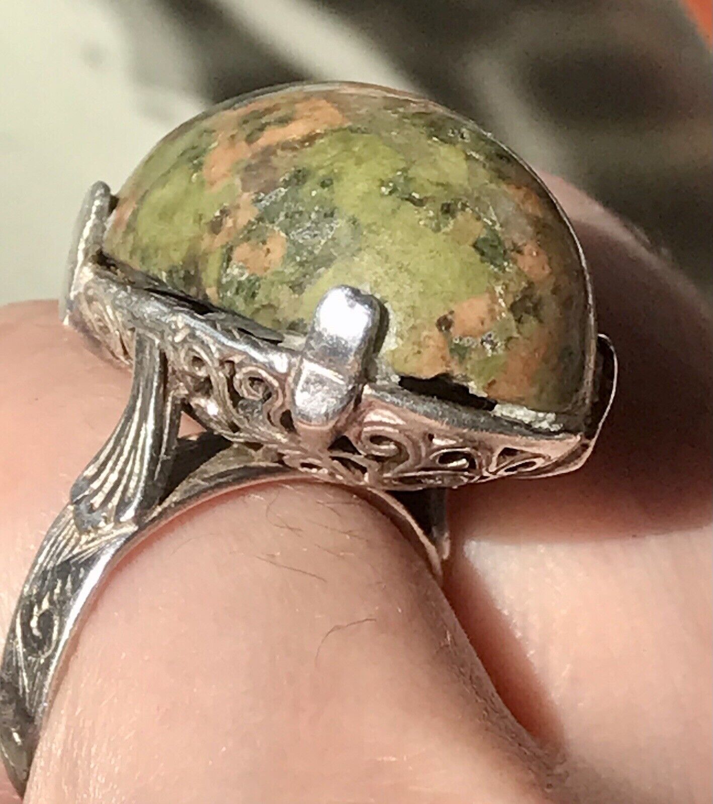 Antik England Jugendstil Edel DAMEN RING 925 Silber Jaspis Birmingham AH