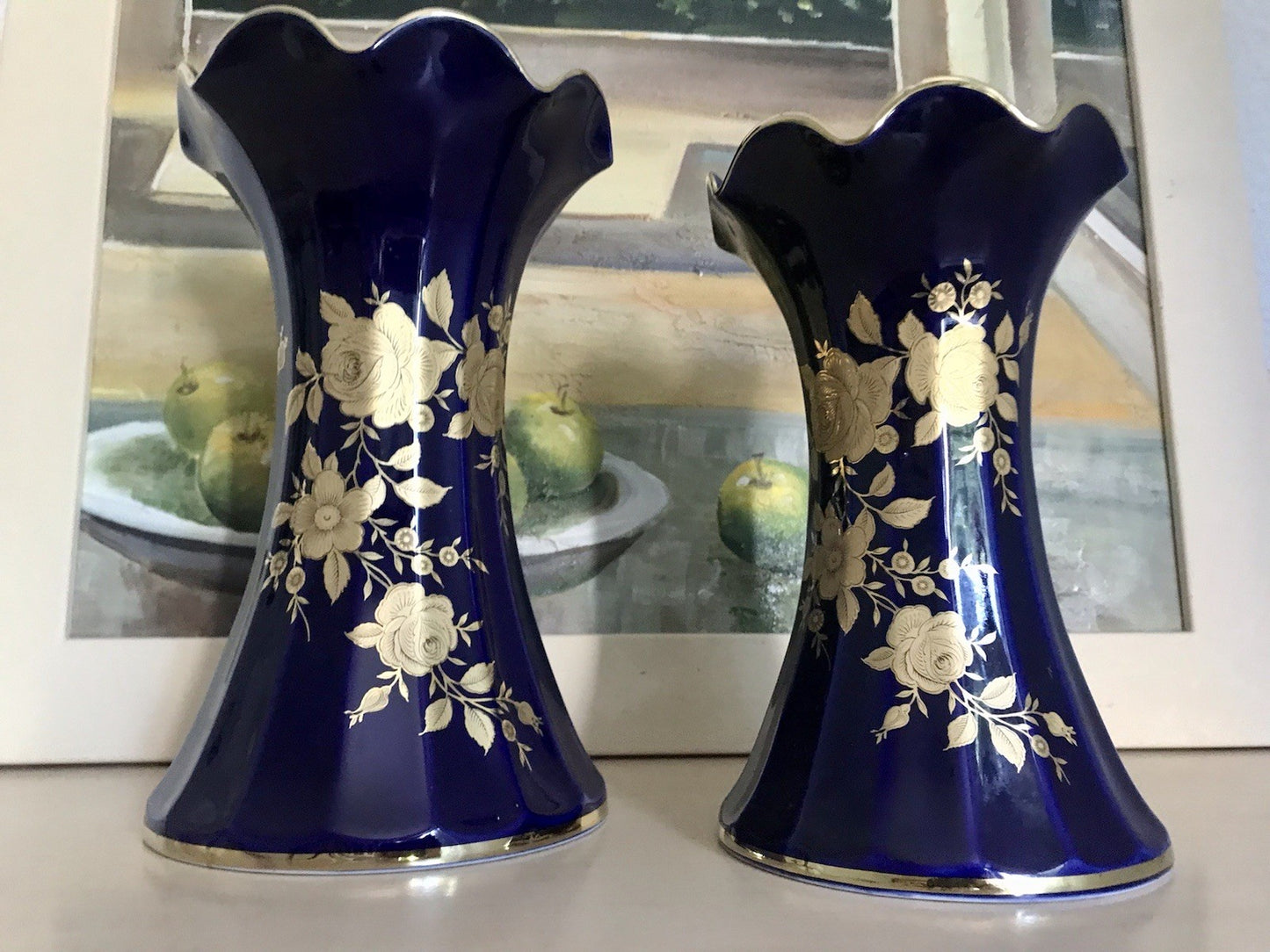 Vintage Alt 1 Porzellan Prunkvase Vase Echt Kobalt Golddekor