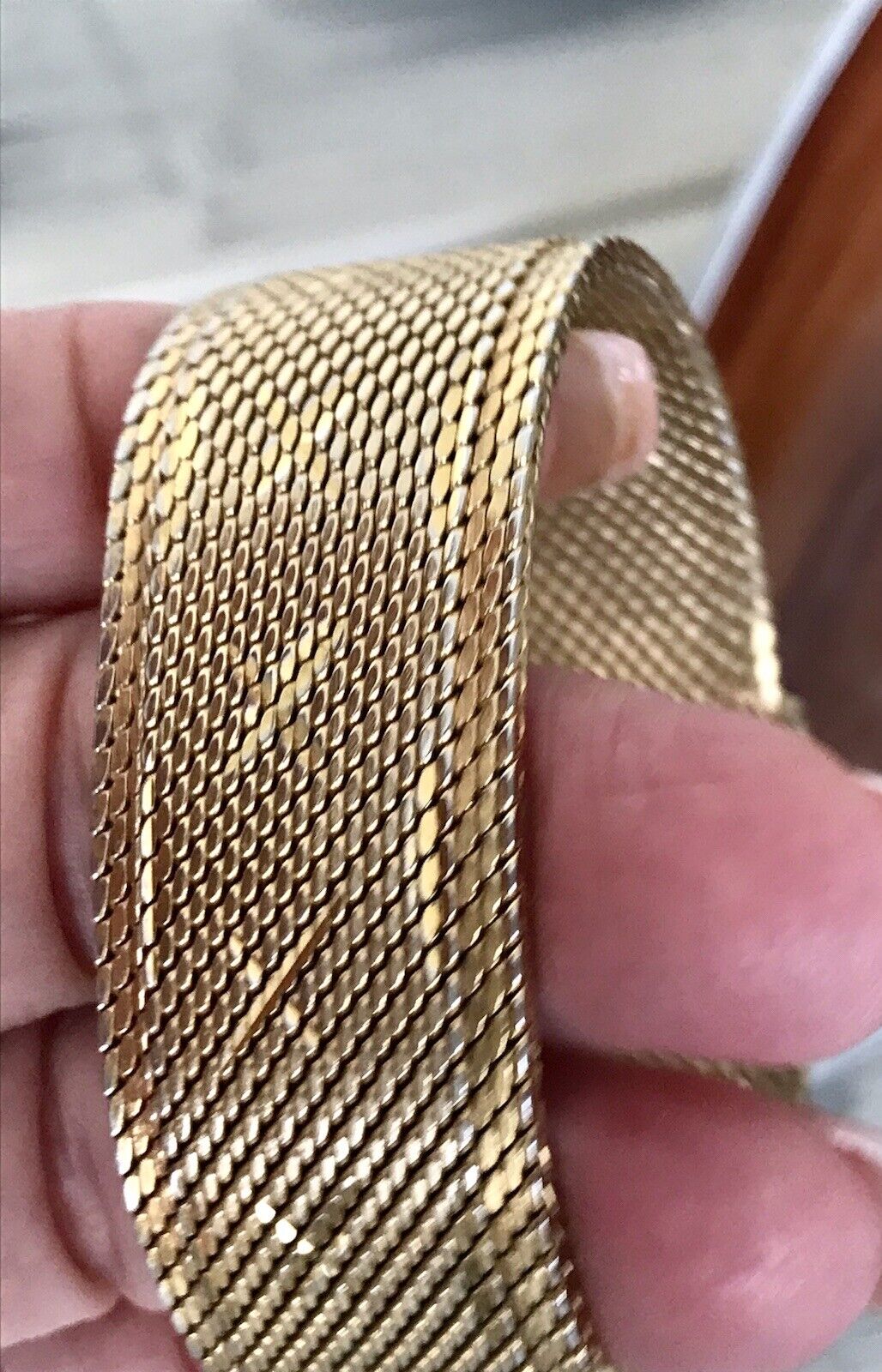 Vintage wunderschönes breites Teppicharmband Armband vergoldet