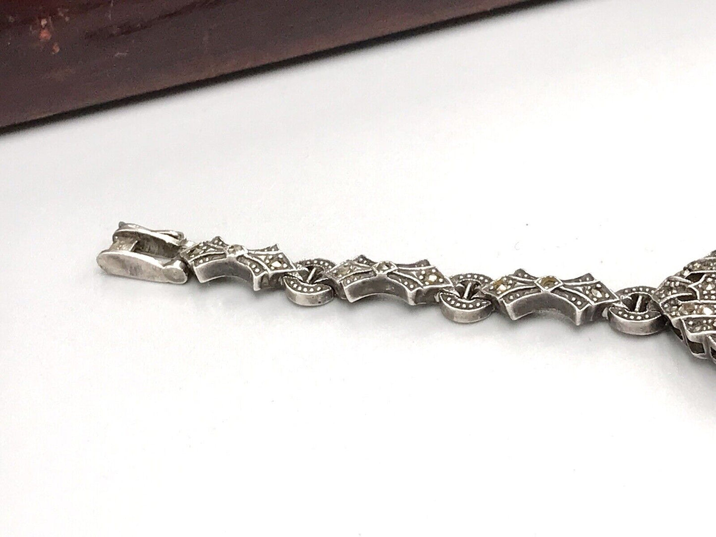 Vintage EDEL!!! Art Déco Stil 925 Silber Armbanduhr Damen Markasite wundervoll!