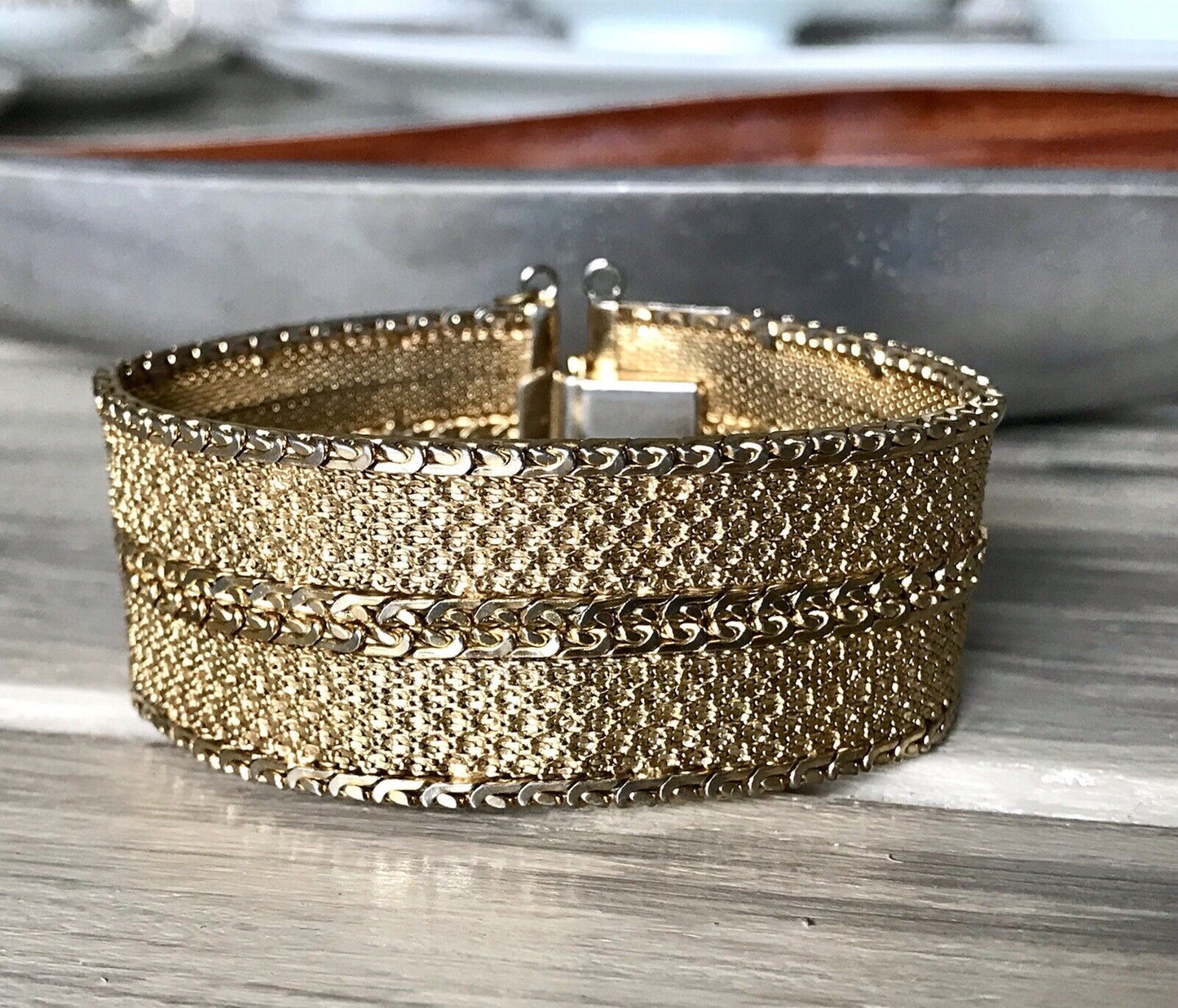 Vintage breites Teppicharmband Armband vergoldet Amerik. Doublè