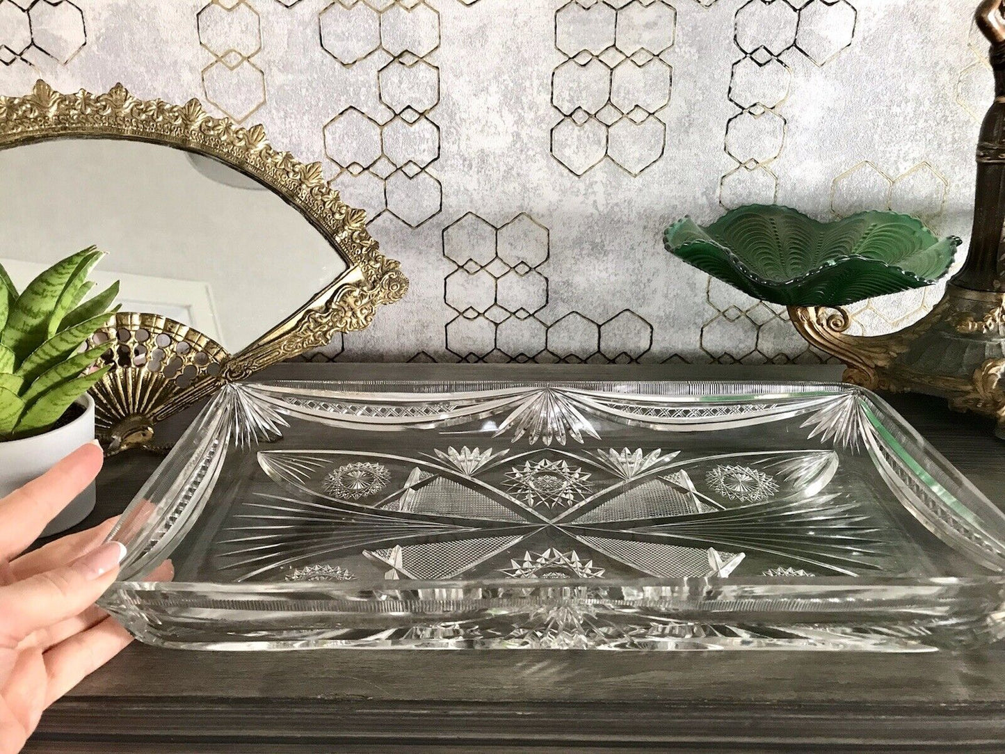 Antik Bleikristall Schale Glasschale Kristallglas Glas Schliff EDEL Groß