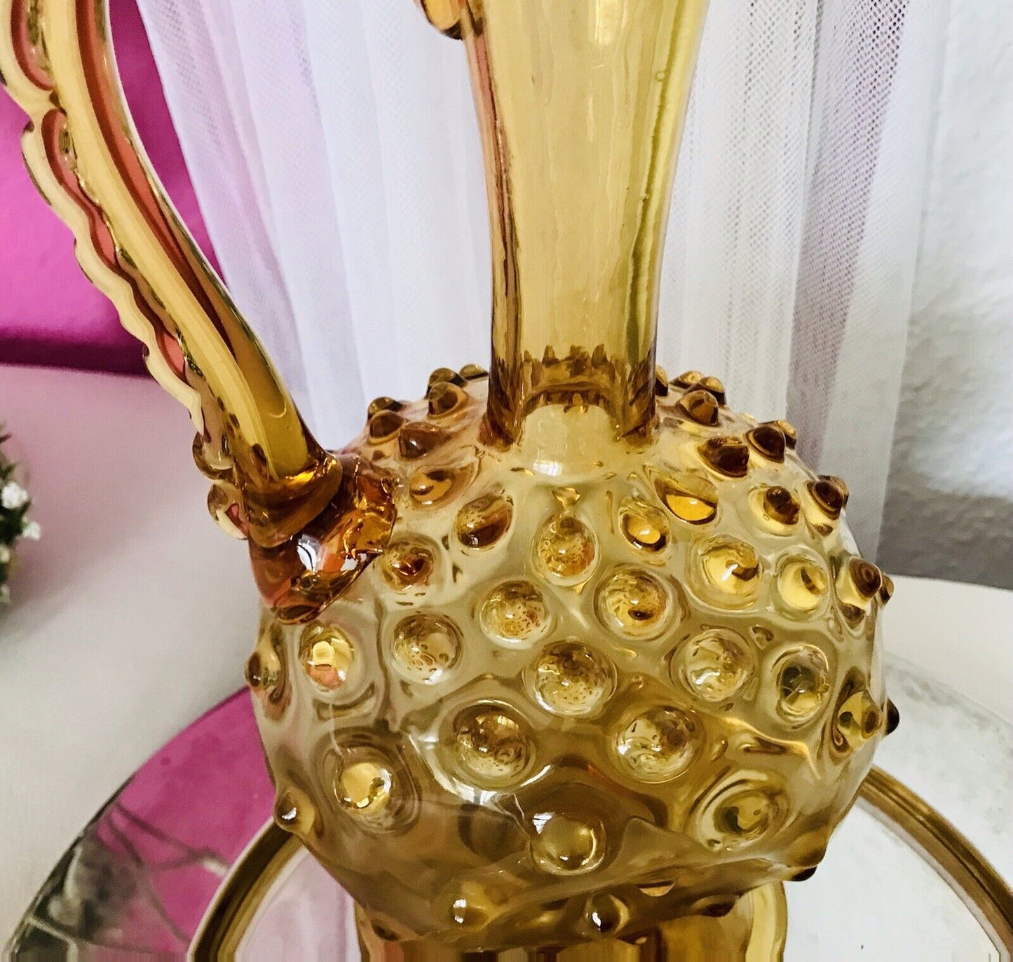 Murano Barovier Tosso ? 60er Karaffe Kanne Vase Glas Gelb Noppen Dubben Abriss