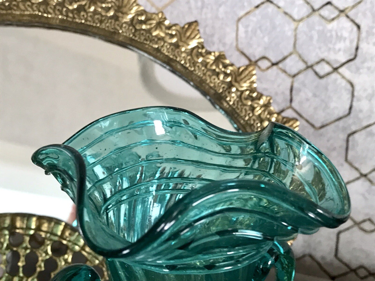 Antik Glasvase Vase Türkis Blau Glas Abriss Aufschmelzungen Murano?