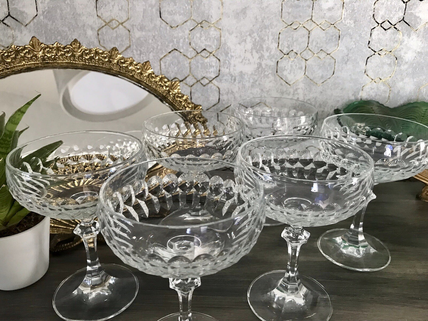 Vintage 8x Champagnerschalen Sektschalen Kristallglas Schliff Bleikristall