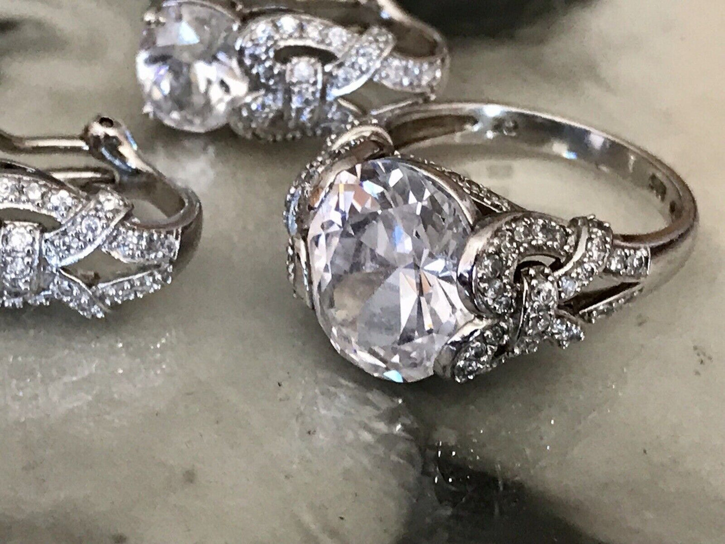 Edel Schmuck Set DAMEN RING & Ohrringe Silber 925 Gr.63 Steine Cubic Zirkonia