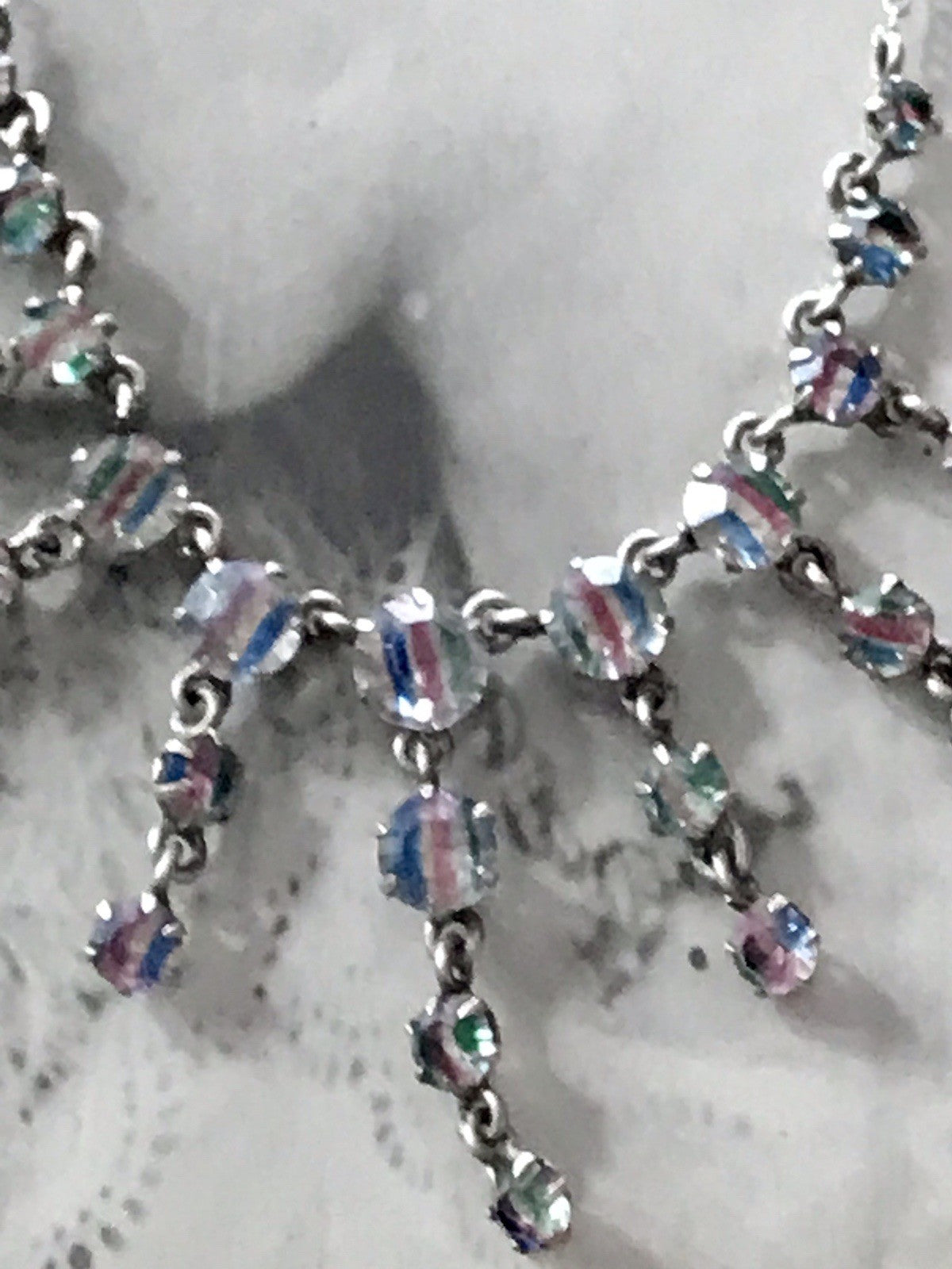 Antik Edel Art Déco 925 Silber Collier Halskette Rheinkiesel