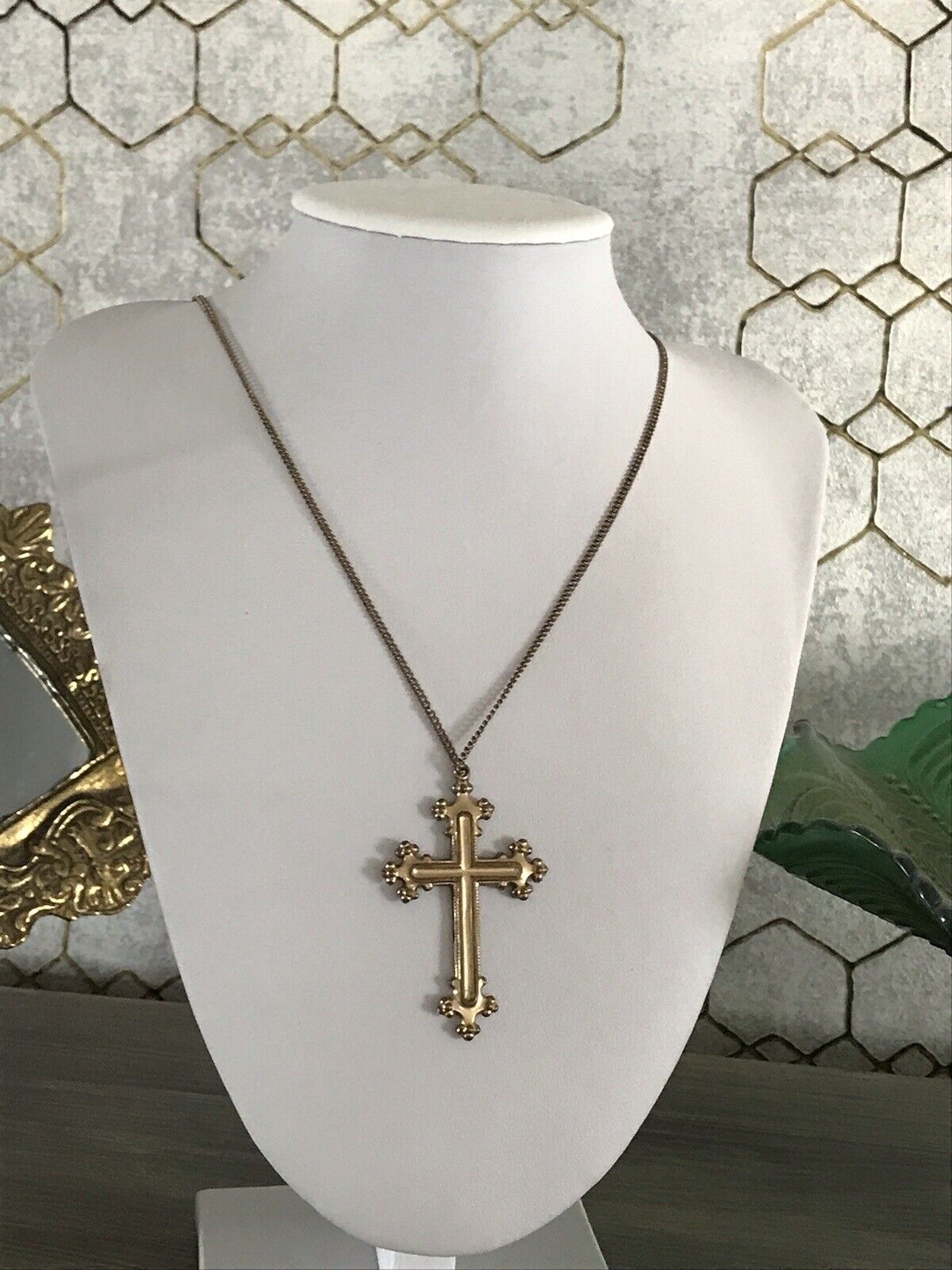 Antik Alt Amerik. Doublè Kreuz Anhänger schön Farbe gold