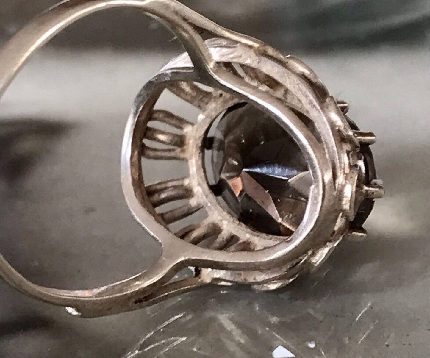 Vintage Edel Rauchquarz Stein DAMEN RING Silber 835 Gr.57 1,81