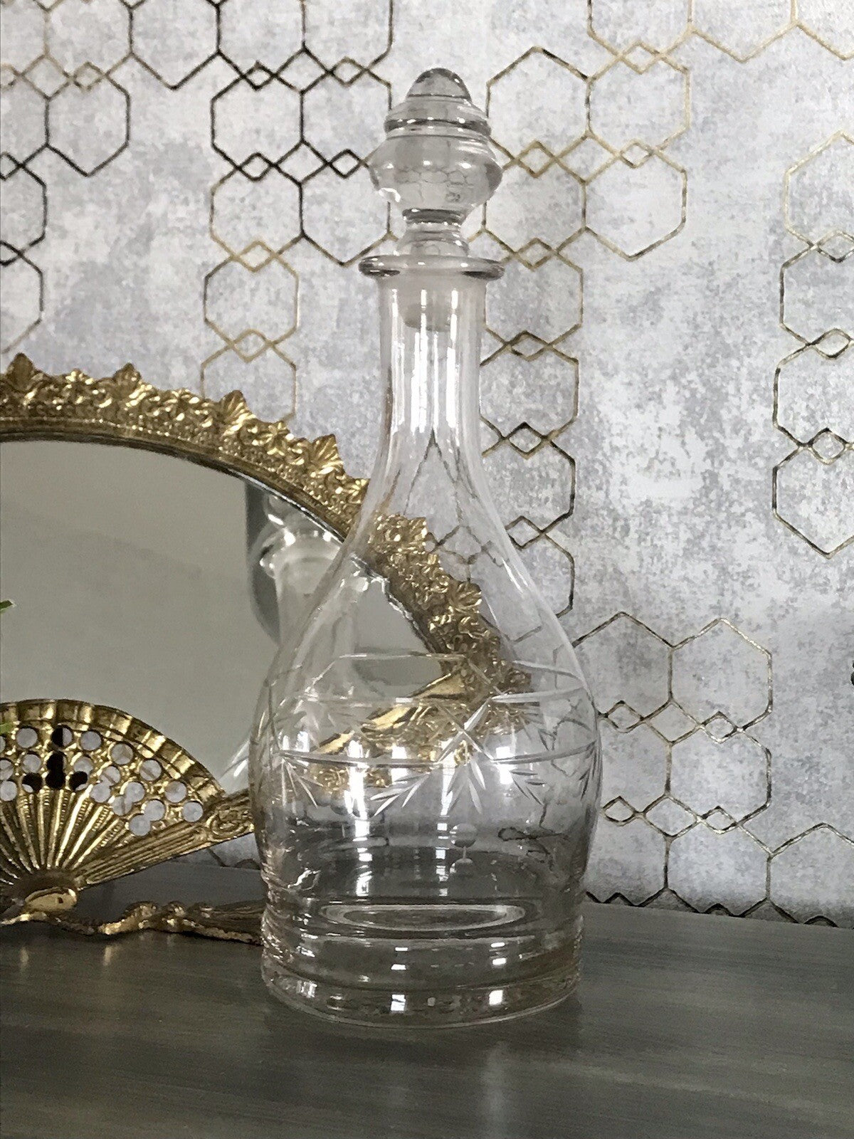 Antik Vintage Glaskaraffe Karaffe Zier- Schliff