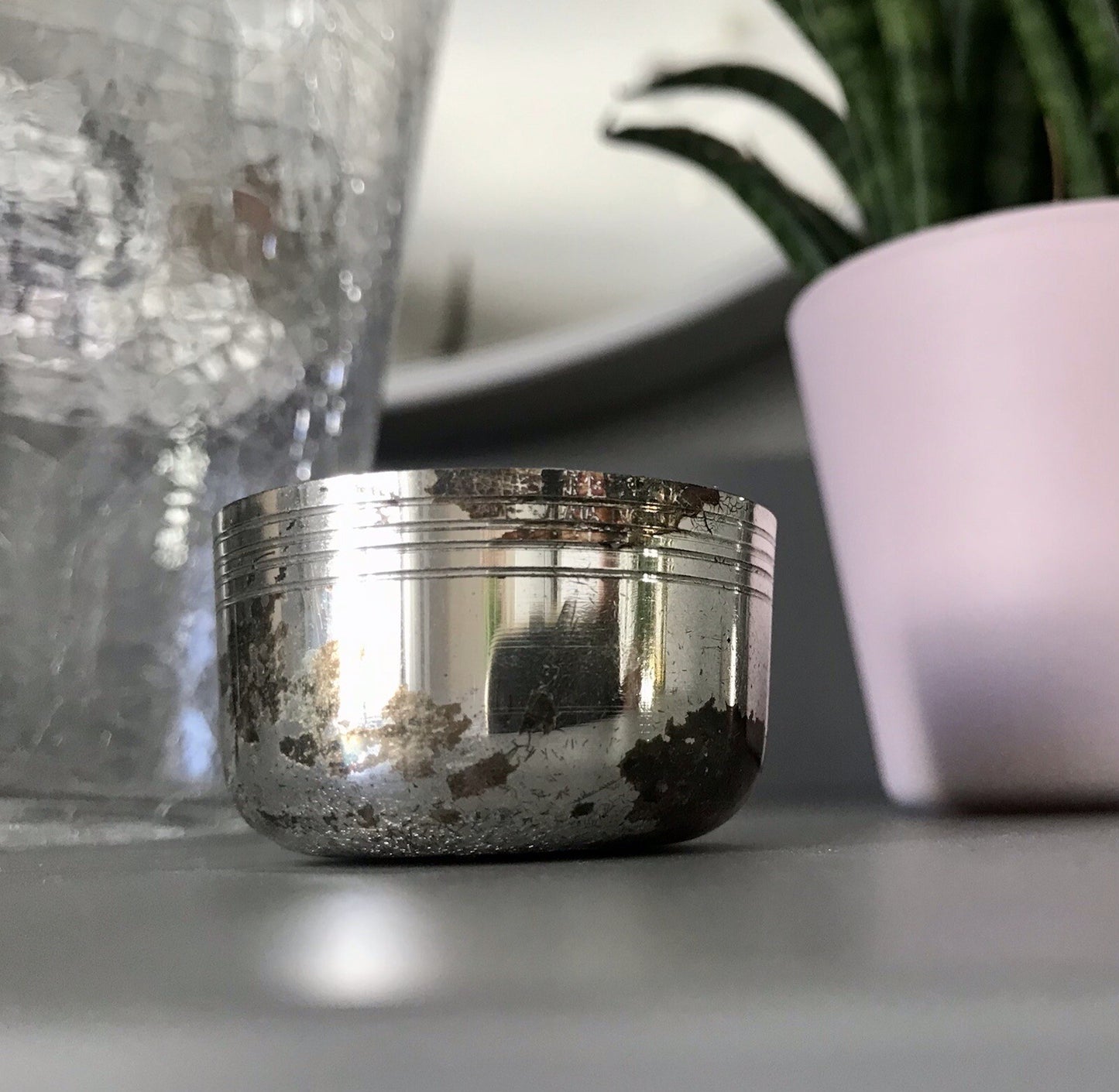 Vintage Glas 60er Craquelée versilbert Montur Getränke Cocktail Shaker