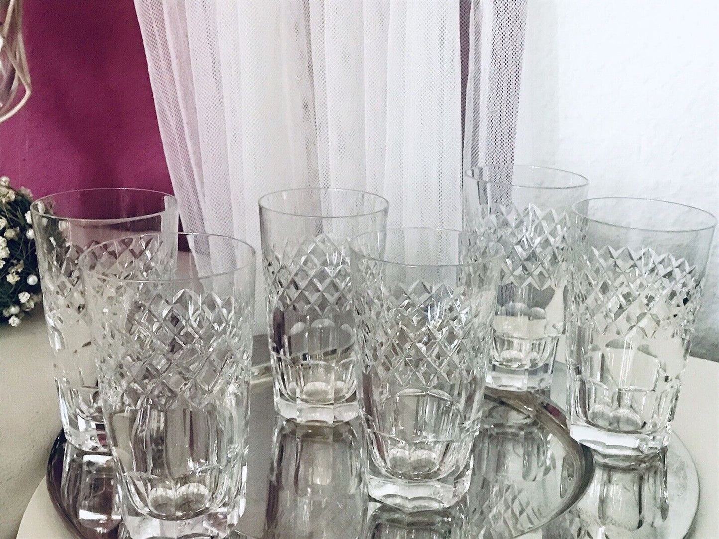 Vintage SEHR EDEL 6x Wassergläser Gläser Becher Kristallglas schön kantiger Fuß