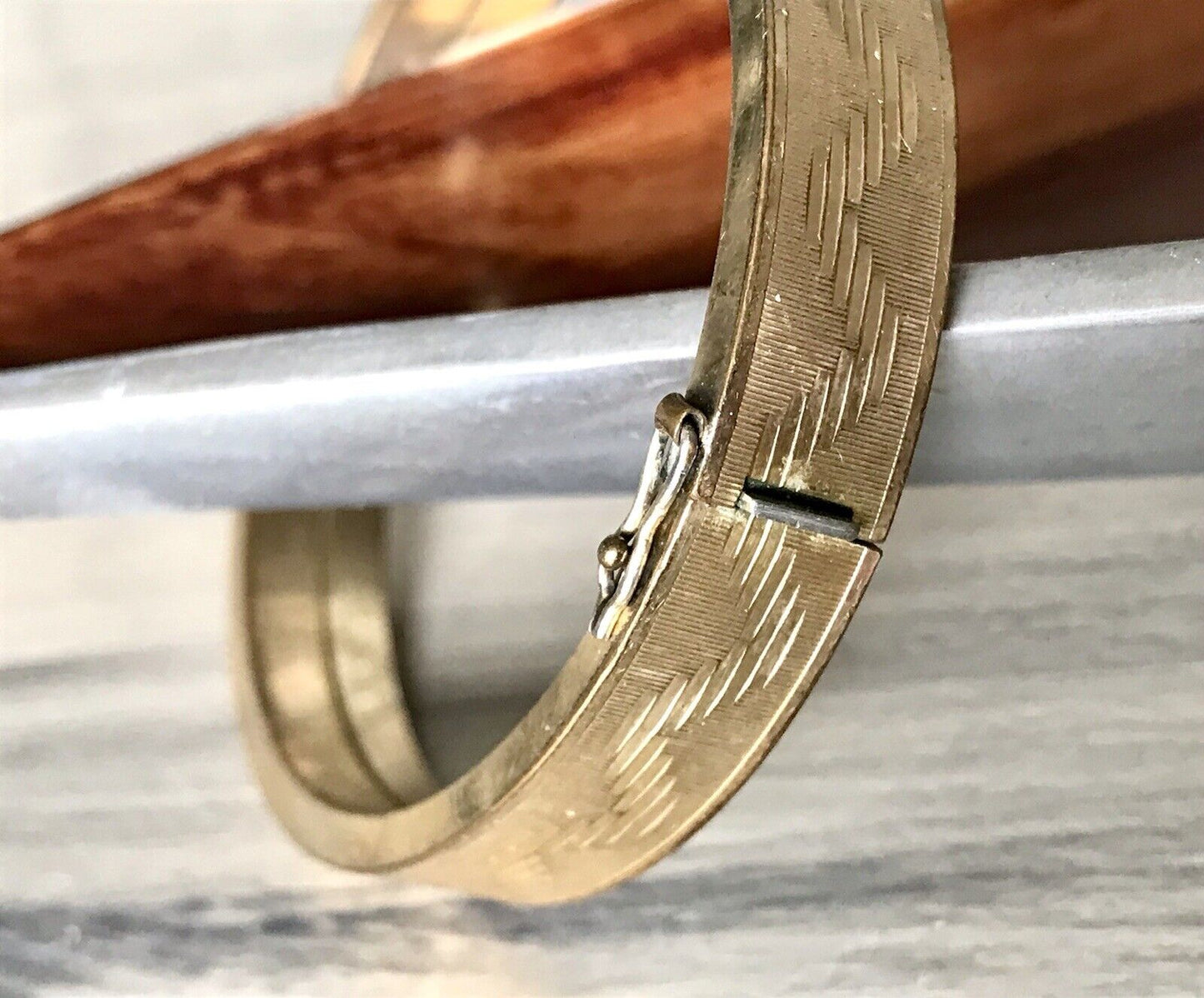 Antik Vintage Armband Armreif Klapp- Armspange Amerik. Doublè vergoldet gold