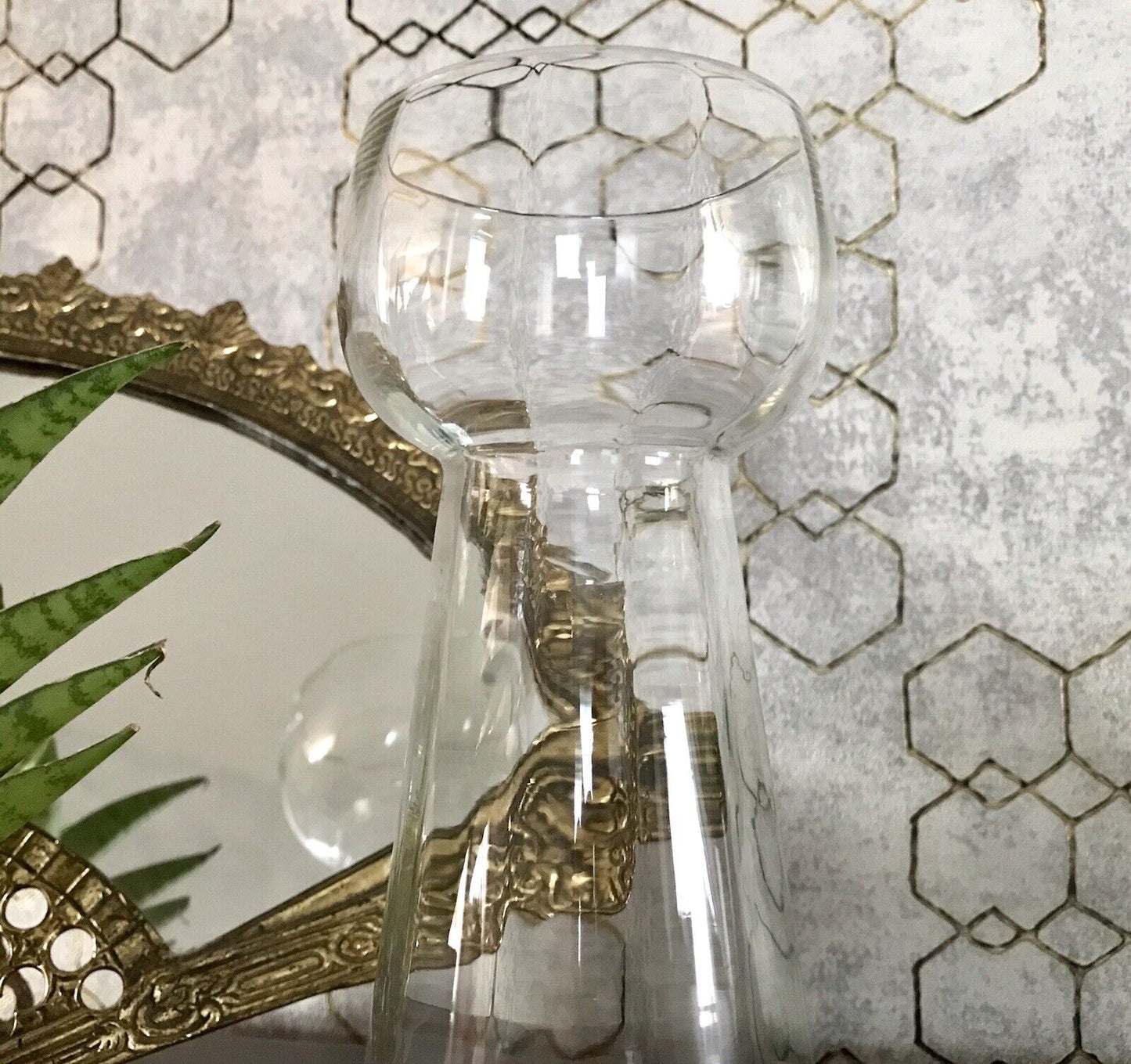 antik Art Déco Glasvase Hyazinthen Glas Vase Zwiebelglas gerippt